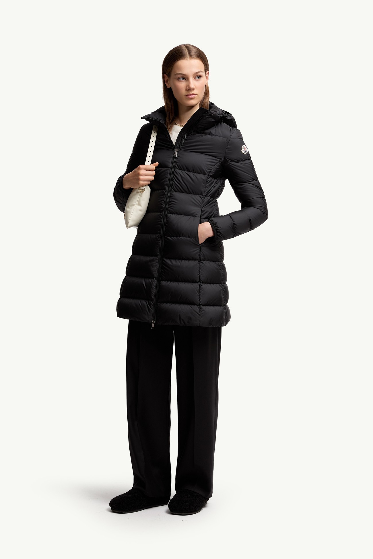 Piumino lungo Gie con cappuccio Donna Nero Moncler 0