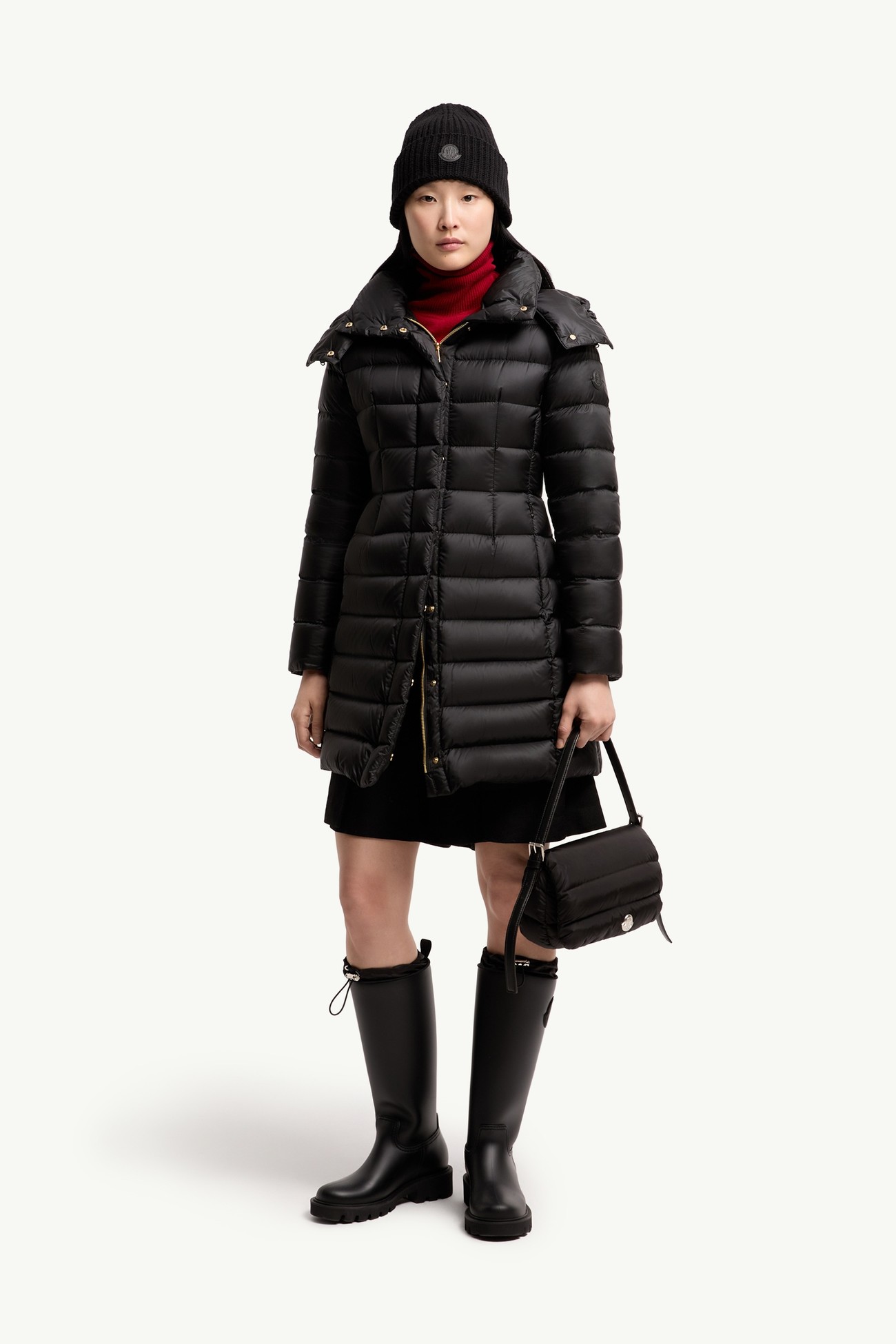Hirmas Hooded Long Down Coat Women Black Moncler 0