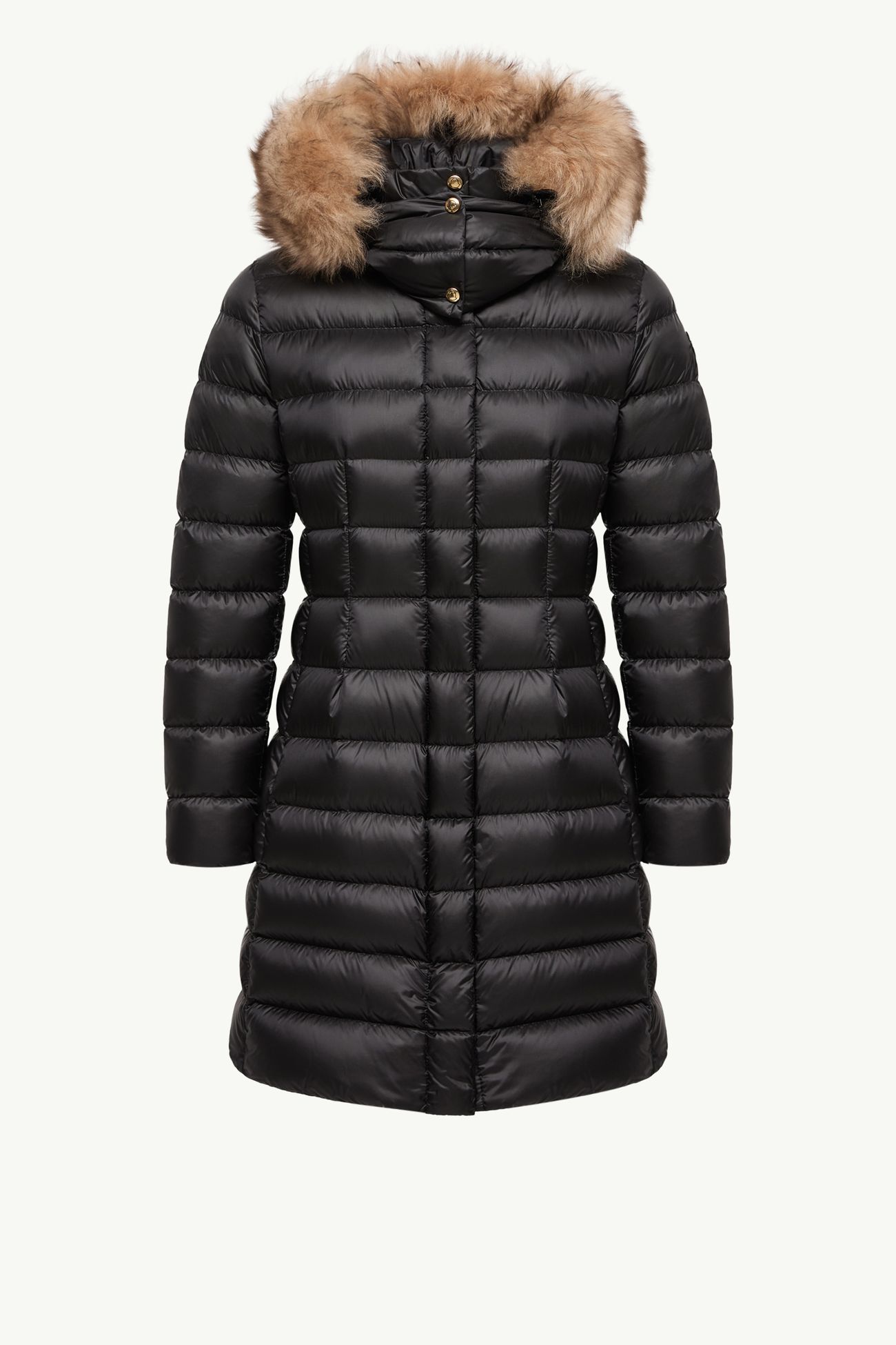 Hirmasfur Hooded Long Down Jacket Women Black & Beige Moncler 2