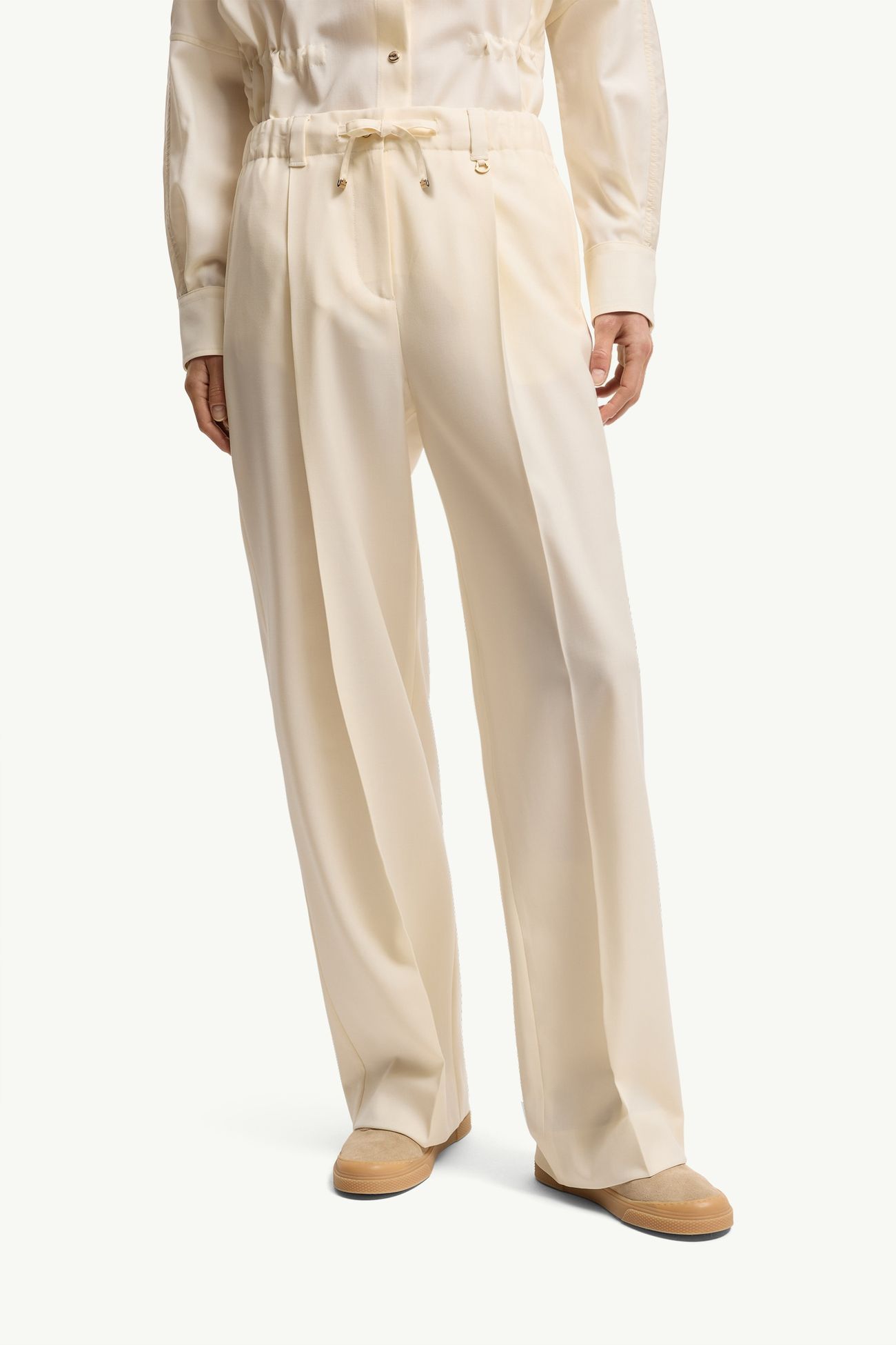 Wool Gabardine Tailored Trousers Women White Moncler 3