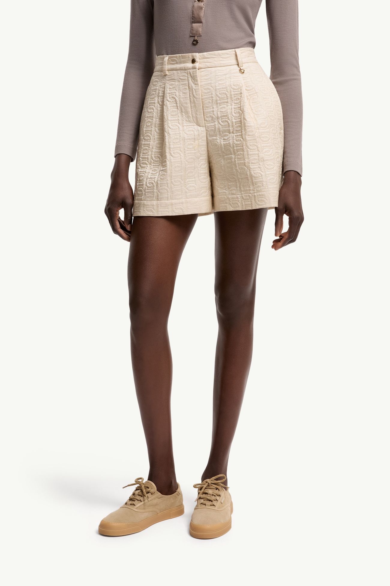 Shorts mit Lederlogo Damen Hellbeige Moncler 3