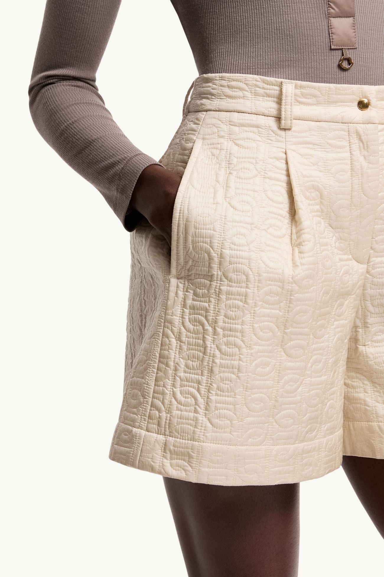 Leather Logo Shorts Women Light Beige Moncler 5
