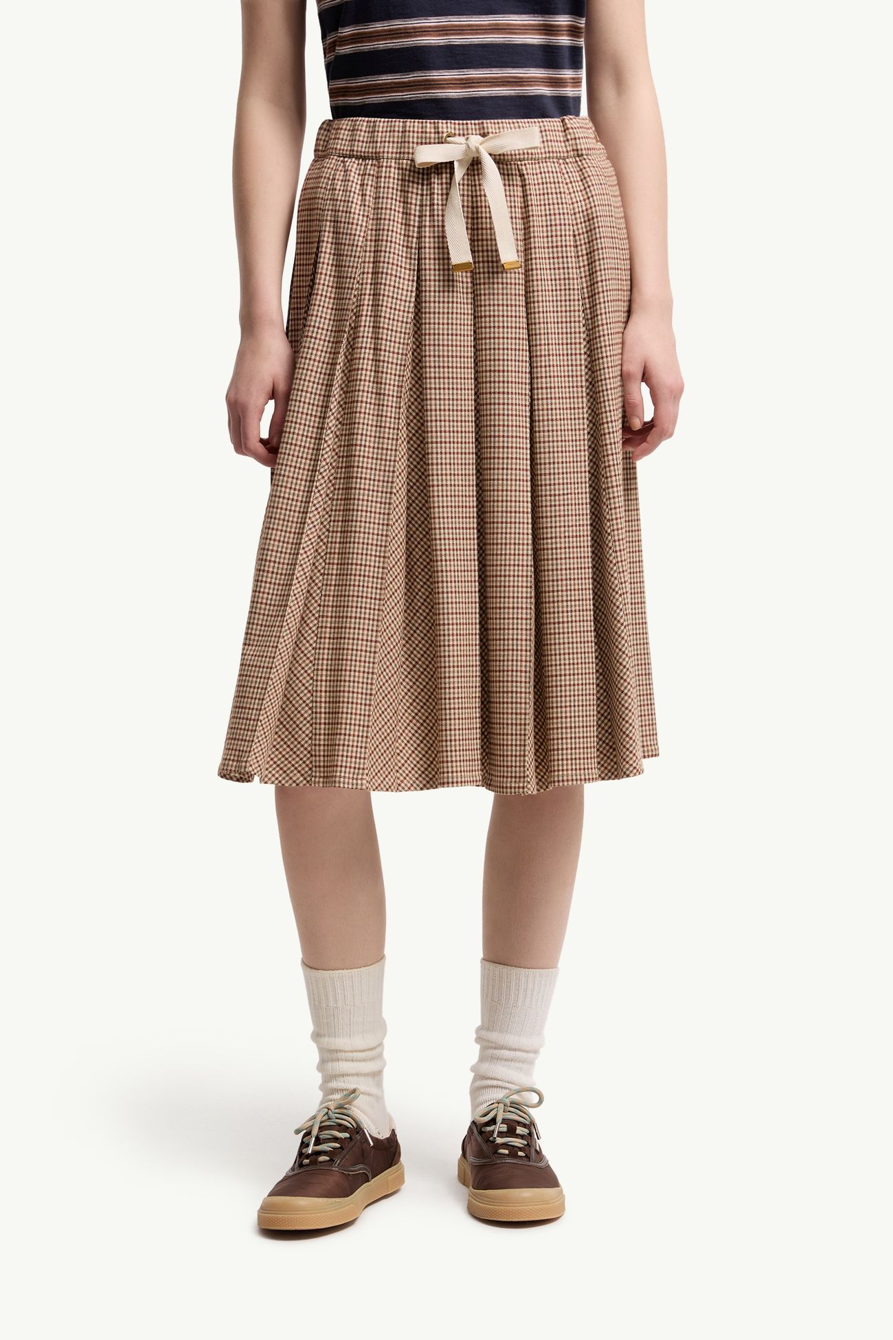 Gonna midi in lana a micro scacchi Donna Beige Moncler 3