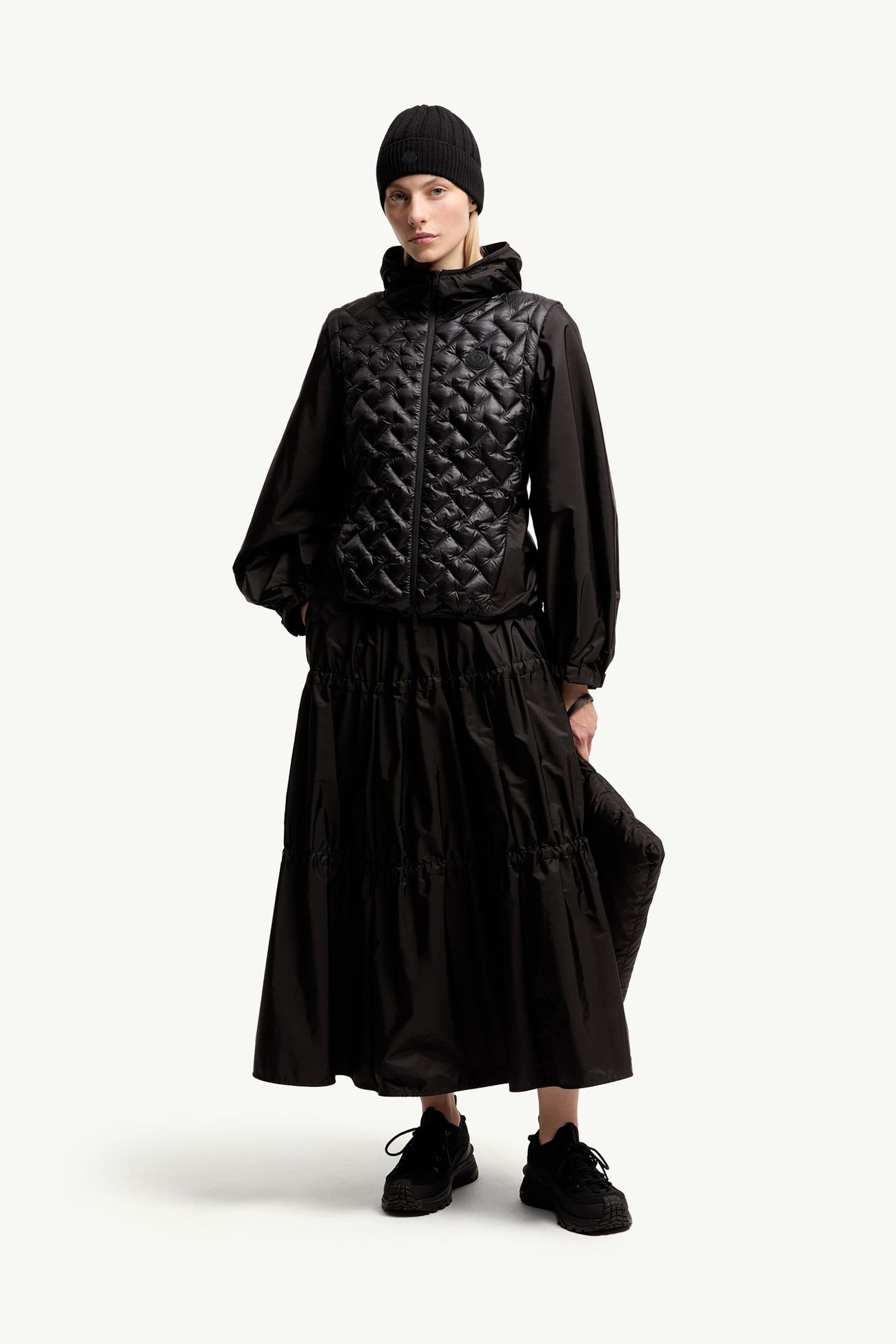 Falda con volantes de largo medio Mujer Negro Moncler 0