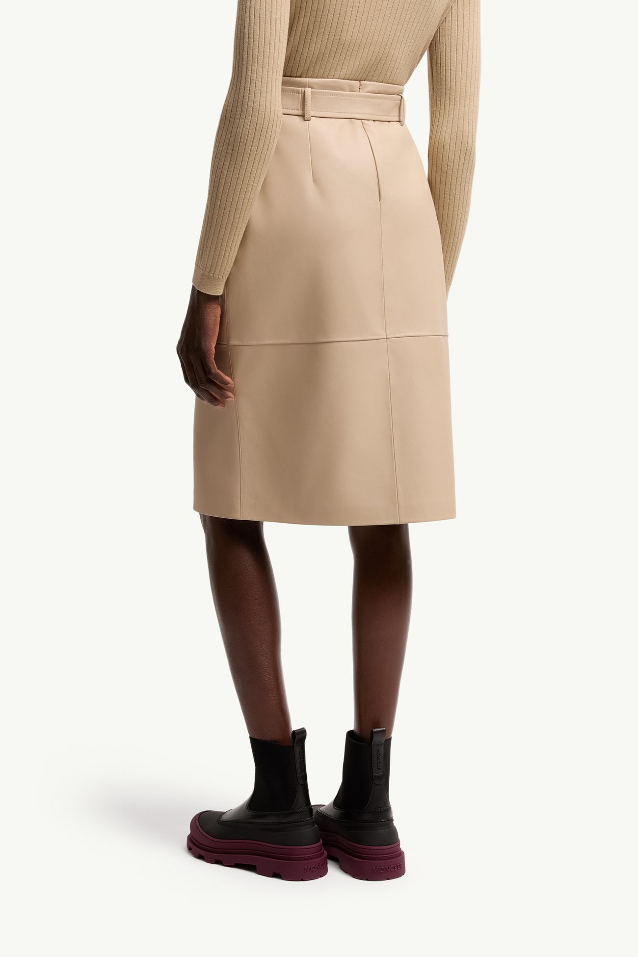 Gonna al ginocchio in pelle Donna Beige Chiaro Moncler 4