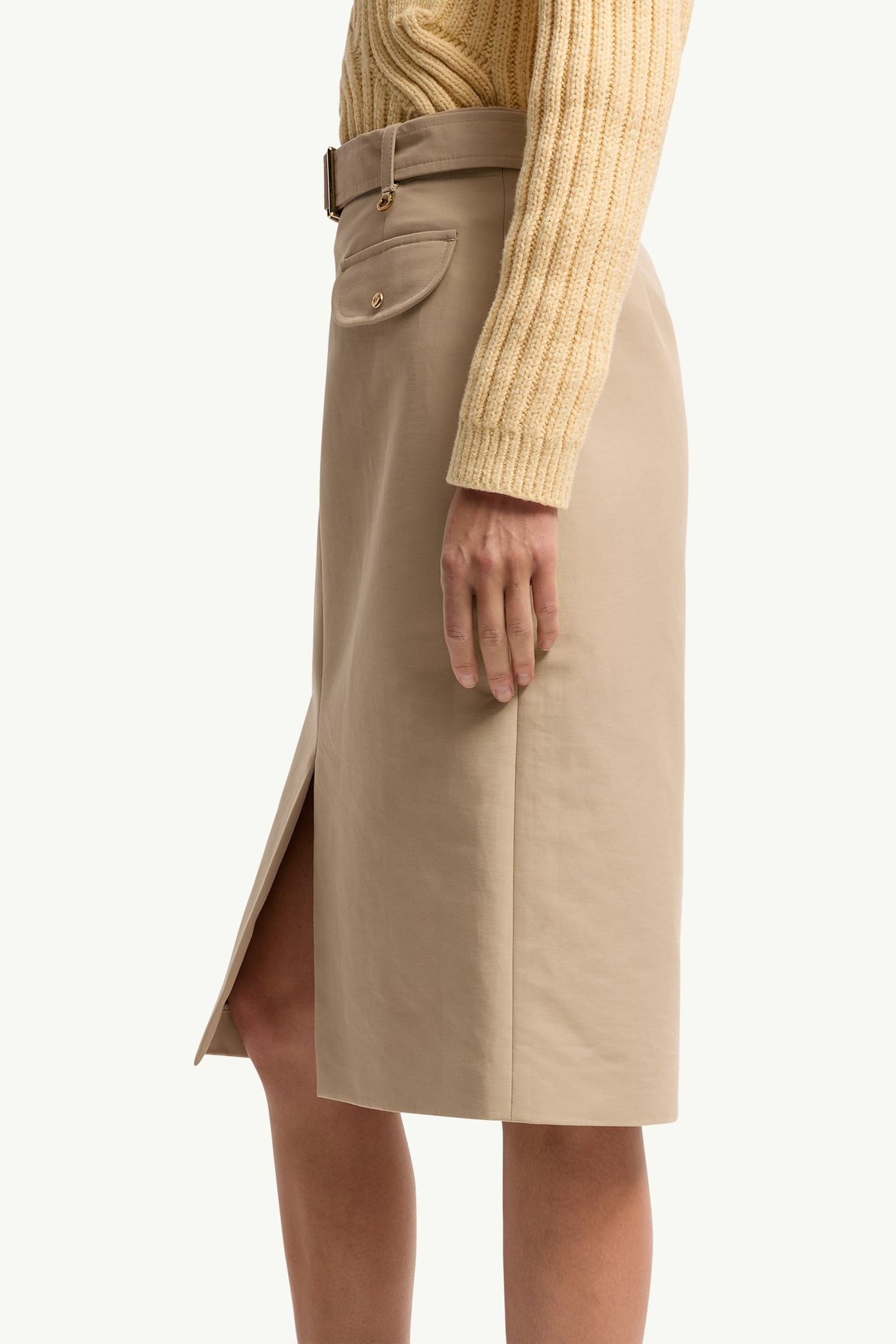 Falda de algodón hasta la rodilla con cinturón Mujer Beige Moncler 1