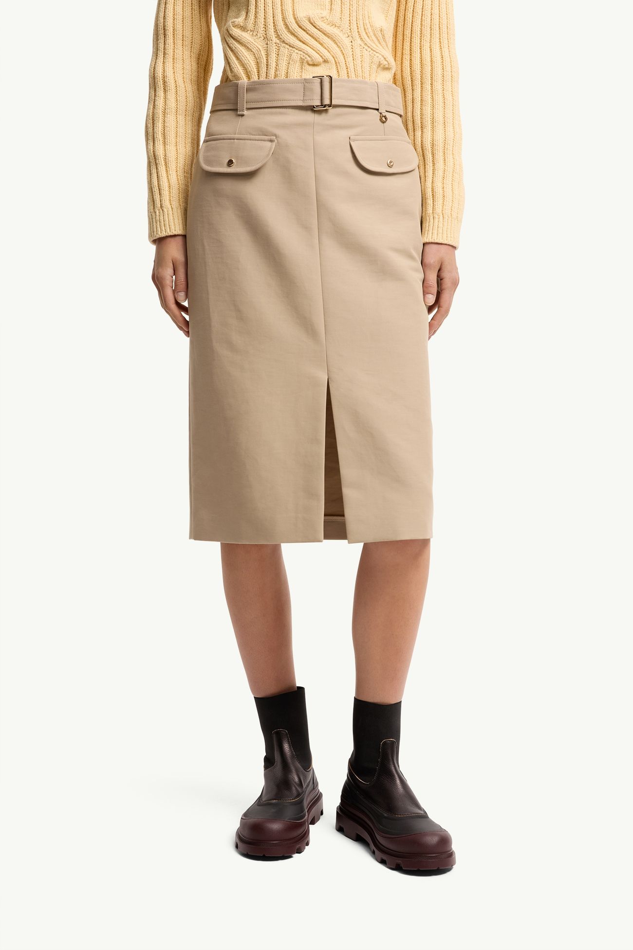 連腰帶及膝棉質半截裙 女士 米色 Moncler 3
