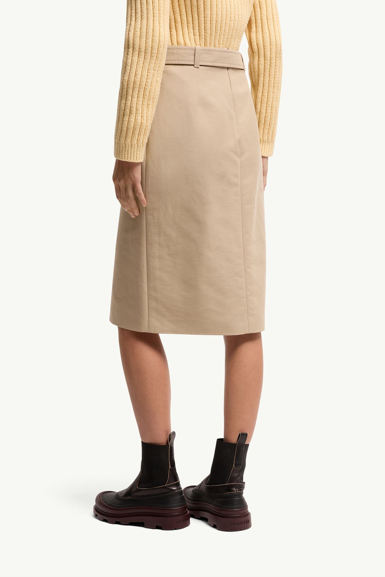 Falda de algodón hasta la rodilla con cinturón Mujer Beige Moncler 4