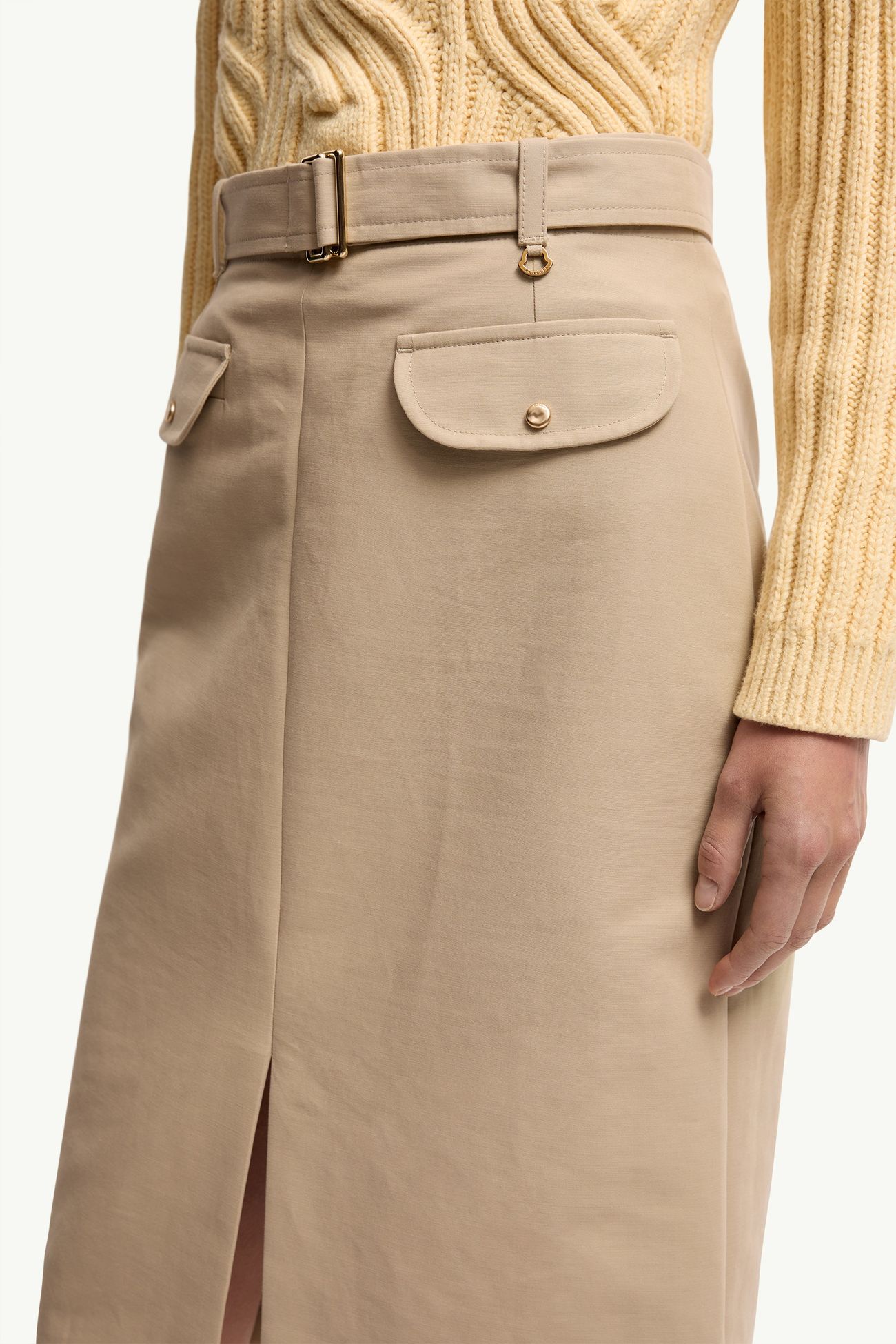 Belted Knee-Length Cotton Skirt Women Beige Moncler 5