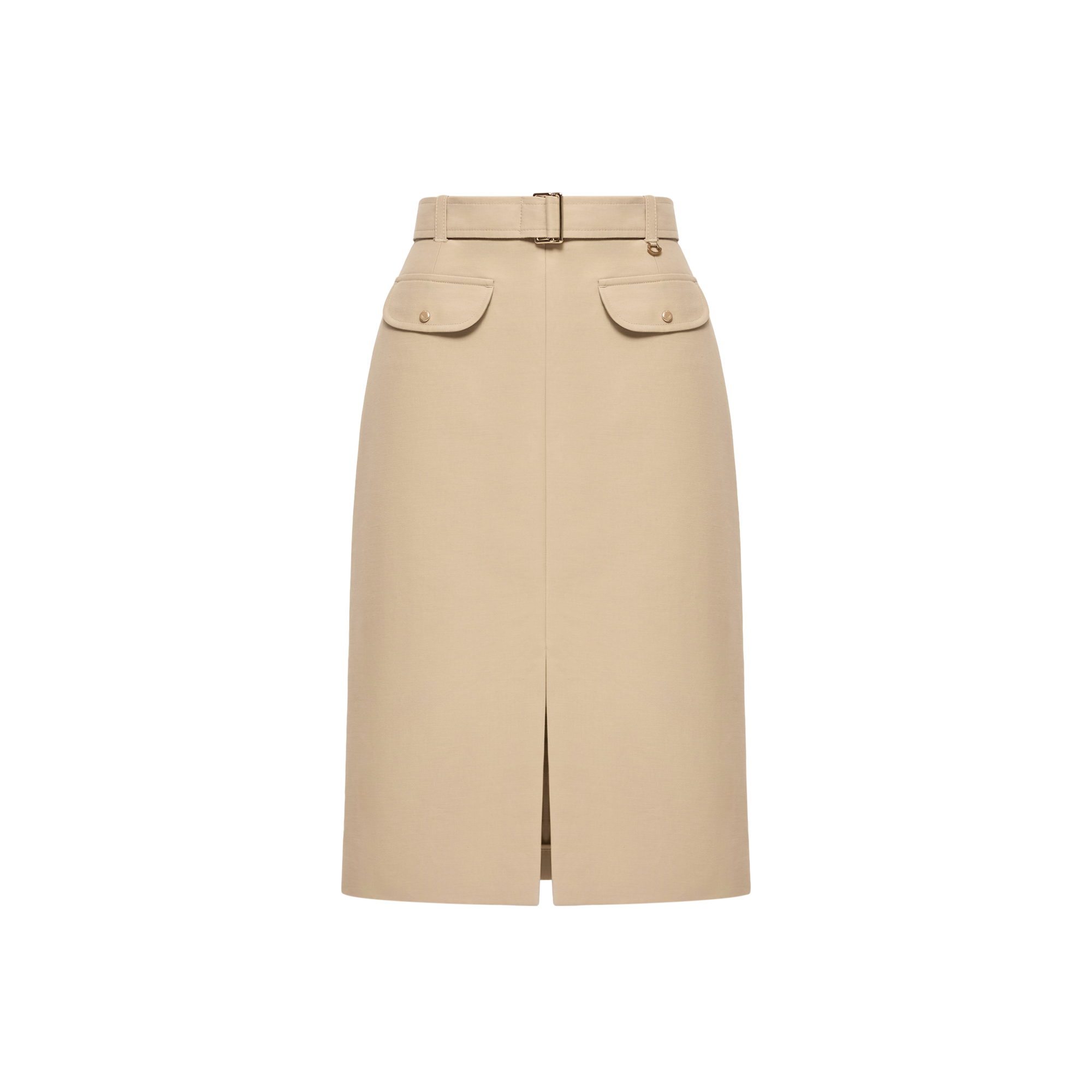 Moncler   Belted Knee-Length Cotton Skirt for Women in Beige, Size: 44
