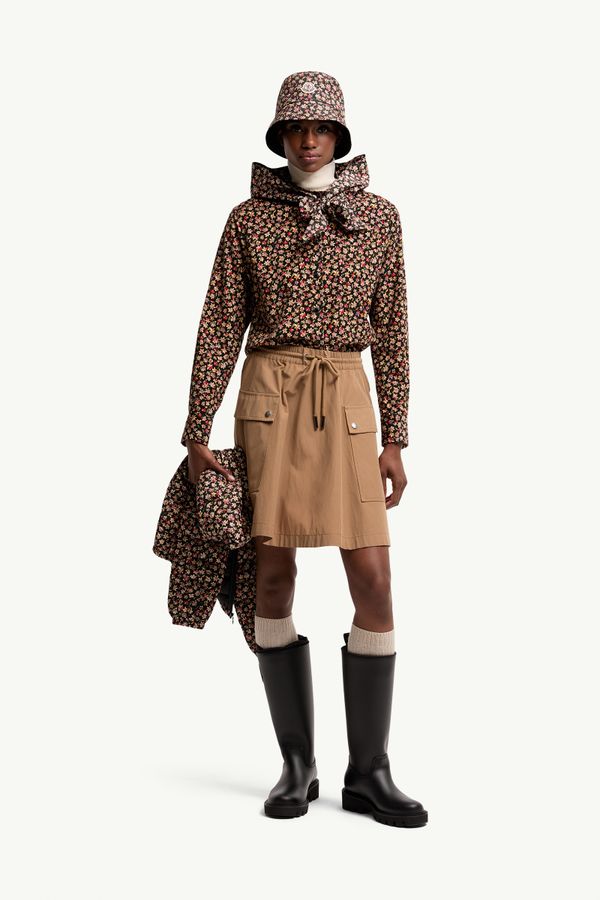 Mini-jupe trapÚze en coton mélangé Femmes Beige Chameau Moncler 0