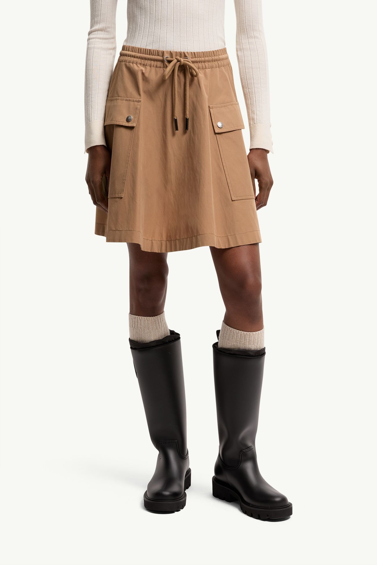 Minifalda acampanada de mezcla de algodón Mujer Beige Camel Moncler 3