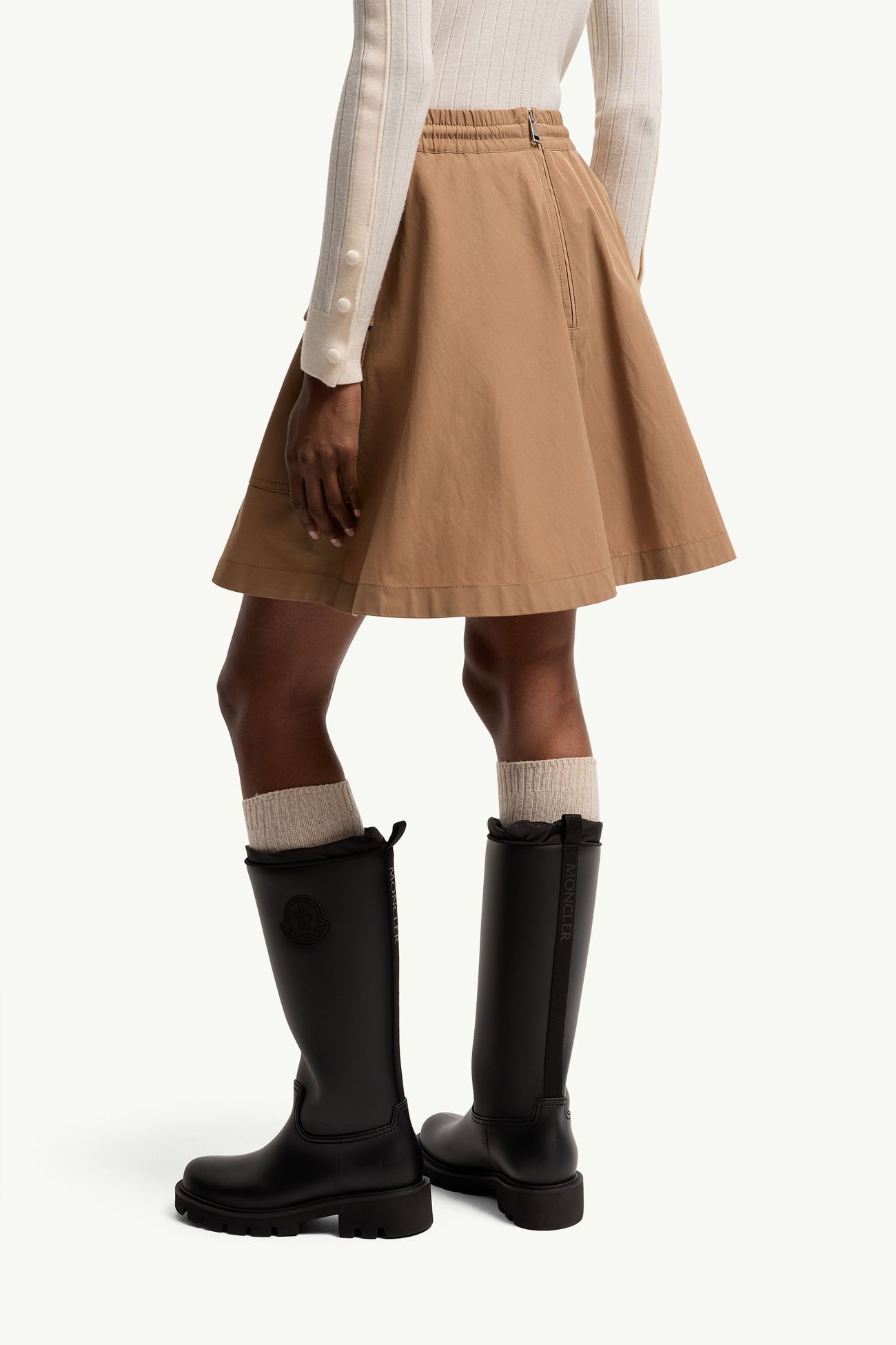 Mini-jupe trapèze en coton mélangé Femmes Beige Chameau Moncler 4