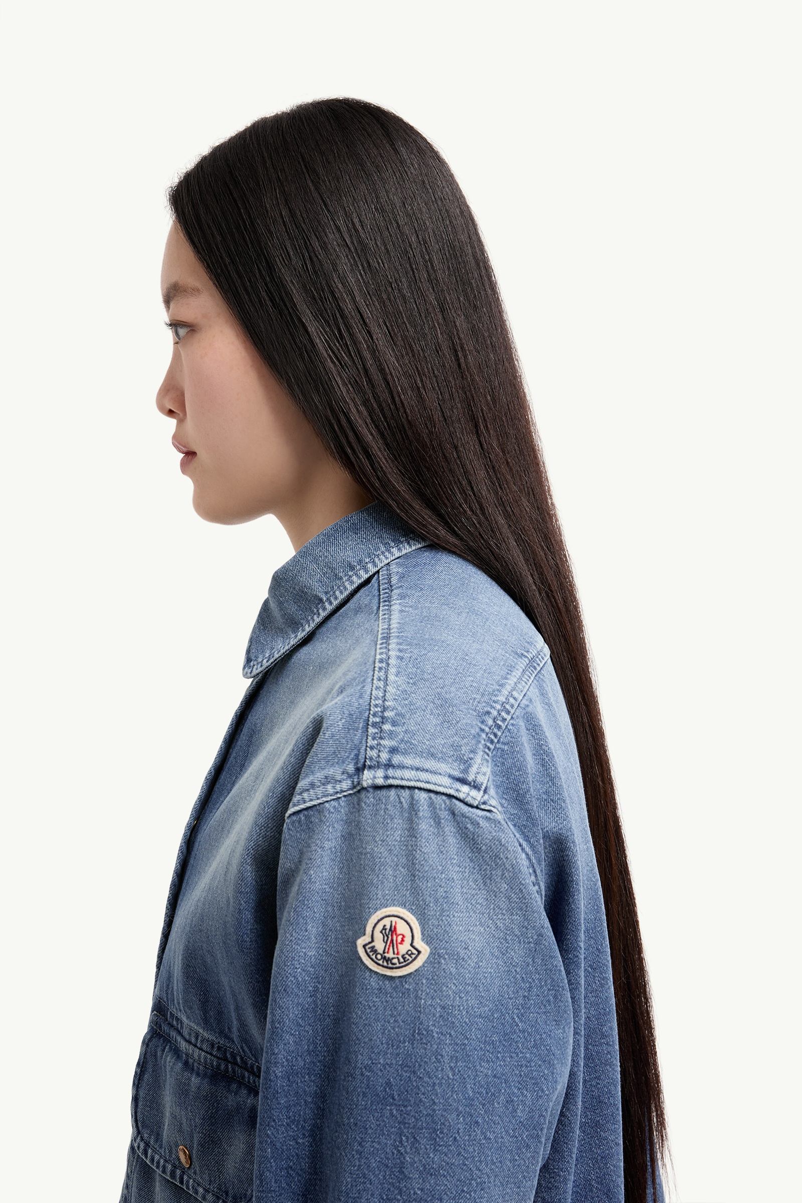 Denim Blue Teddy Trim Denim Shirt - Lightweight Down Jackets for