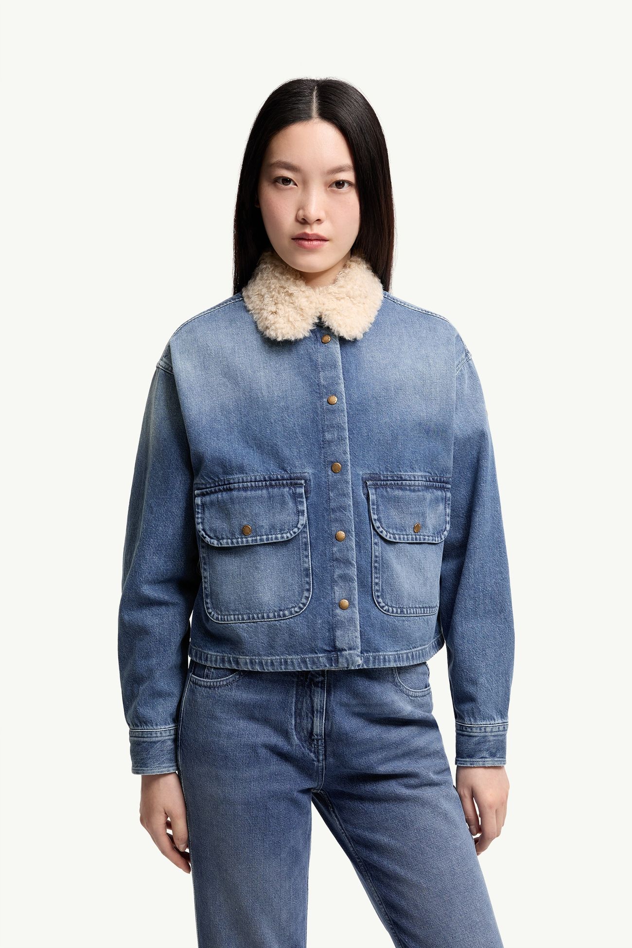 Denim-Hemdjacke mit Teddybesatz Damen Jeansblau Moncler 3