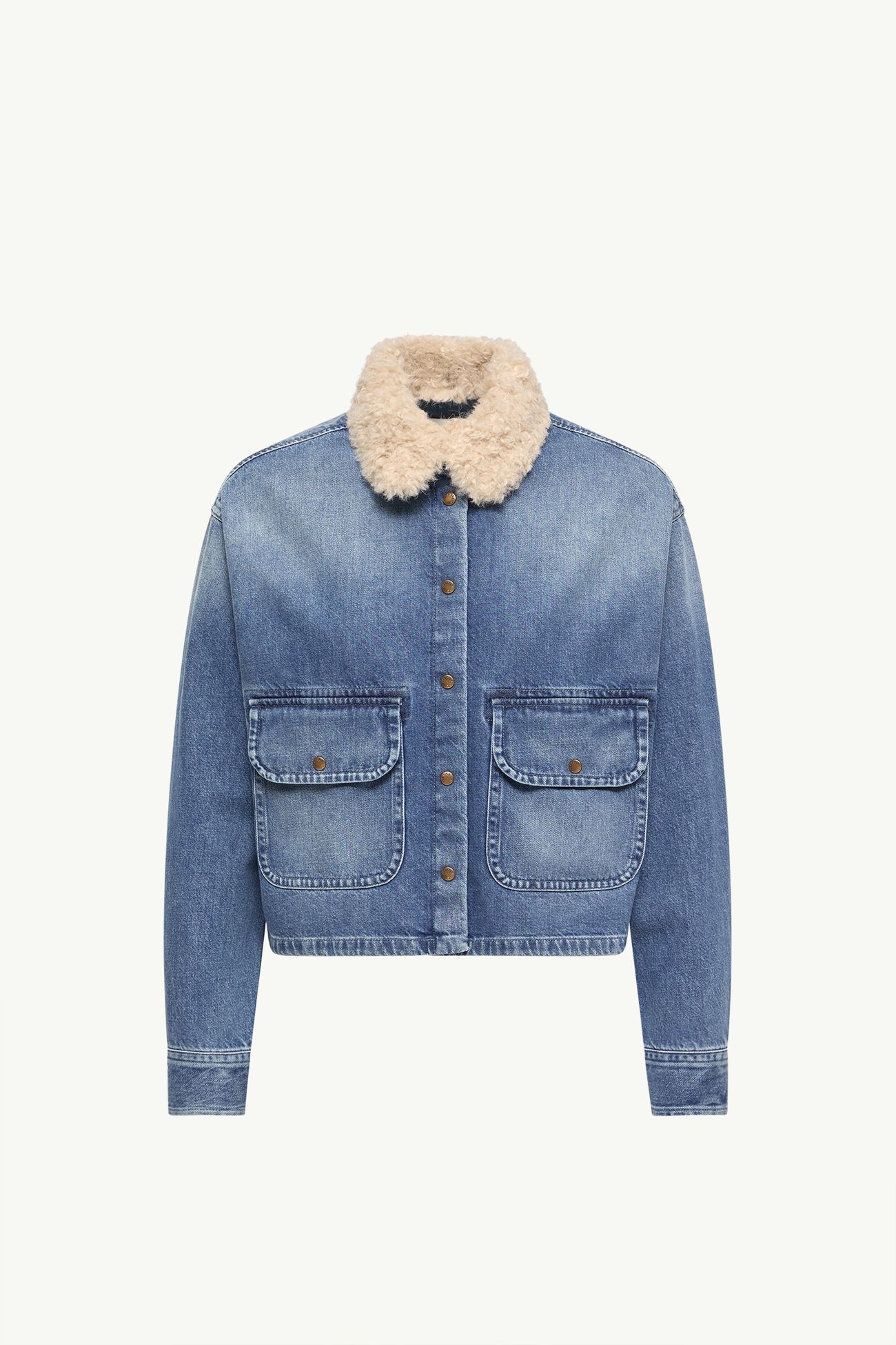 Teddy Trim Denim Shirt Jacket Women Denim Blue Moncler 2