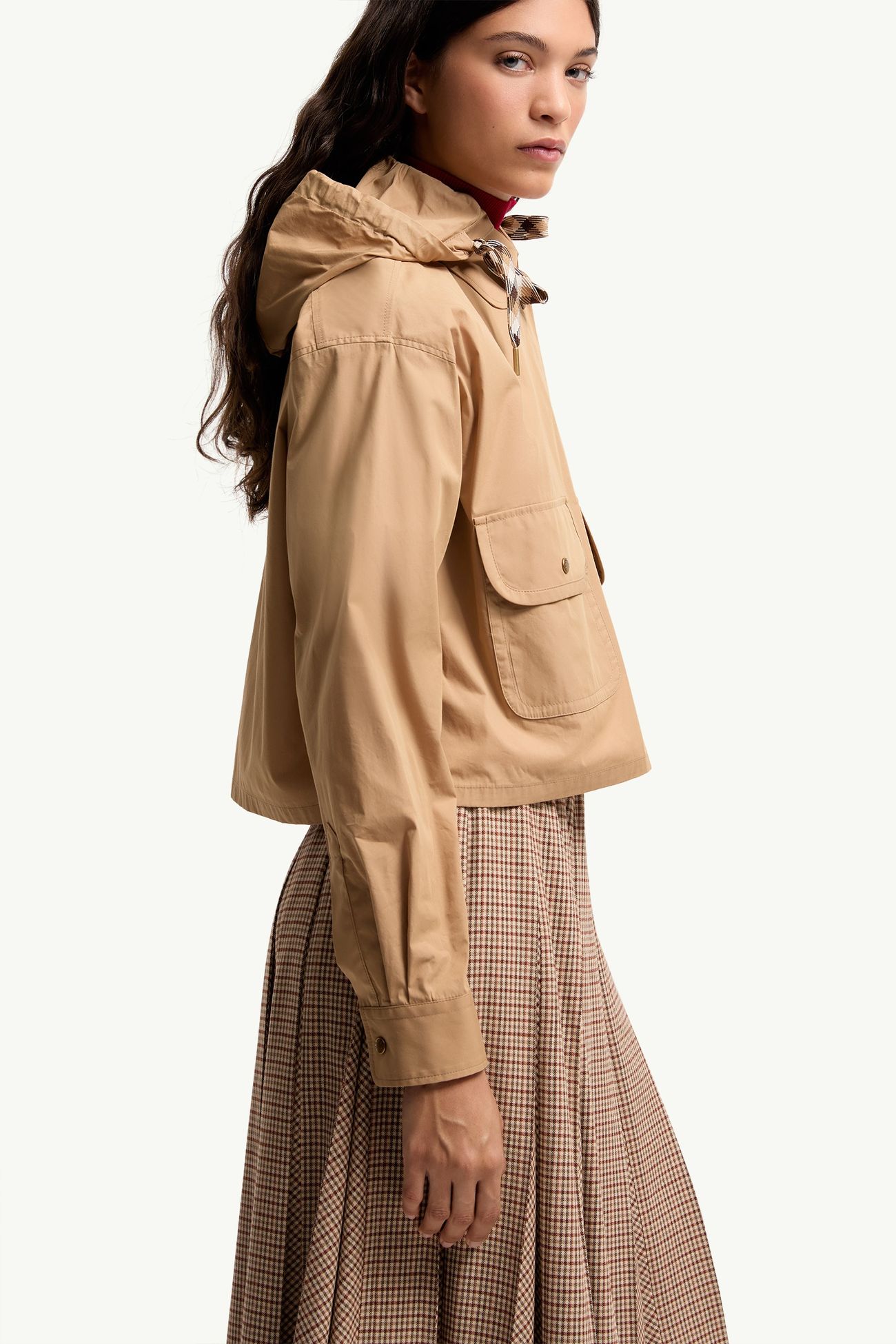 Cotton Blend Hooded Shirt Jacket Women Beige Moncler 5