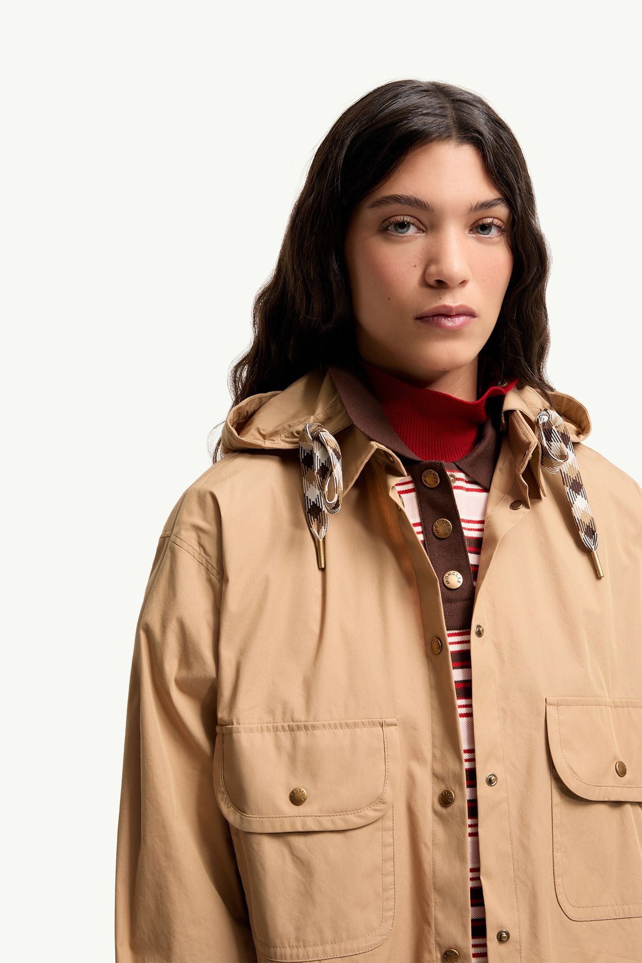 Chaqueta camisera con capucha de mezcla de algodón Mujer Beige Moncler 6