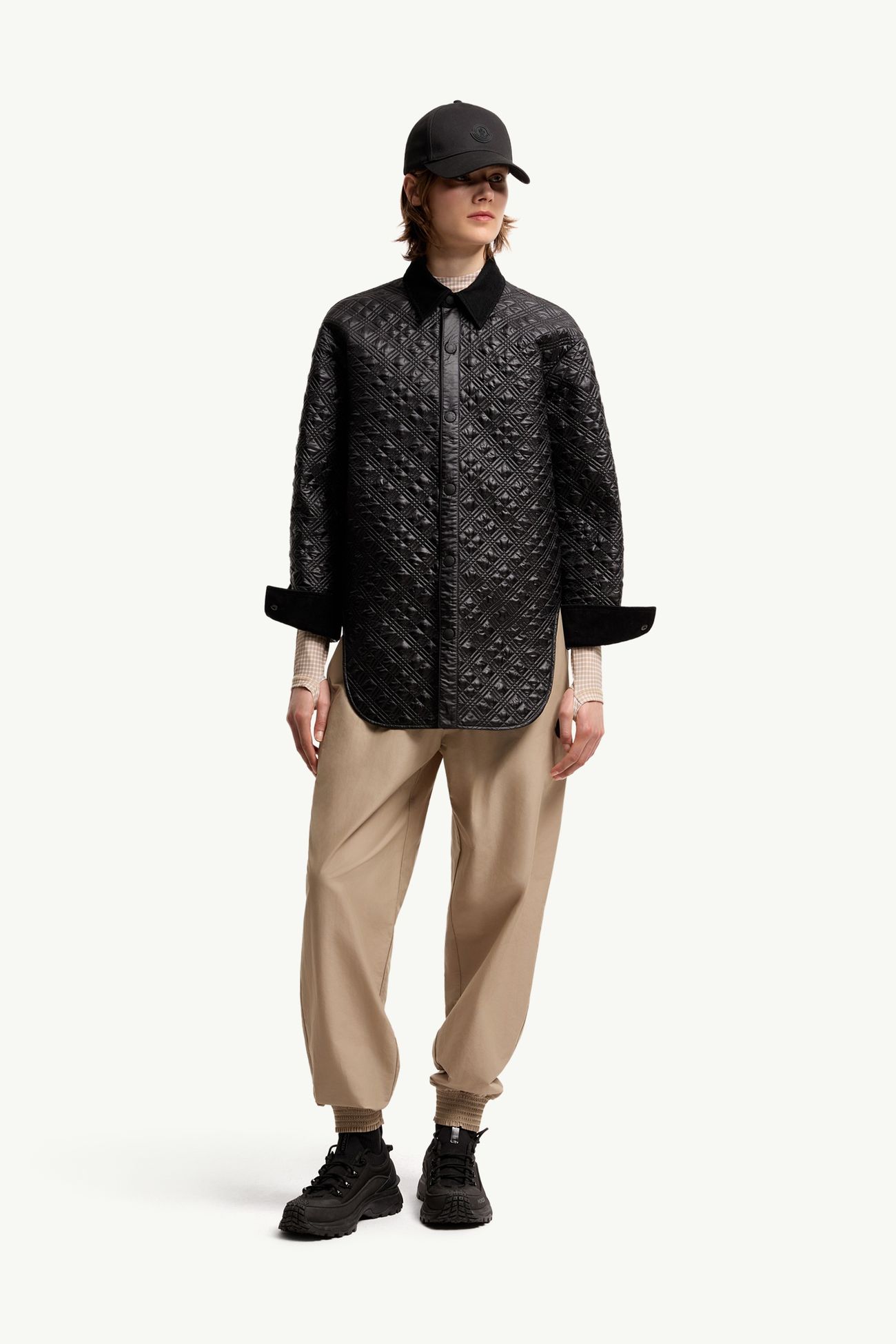 Corduroy-Trimmed Padded Shirt Jacket Women Black Moncler 0