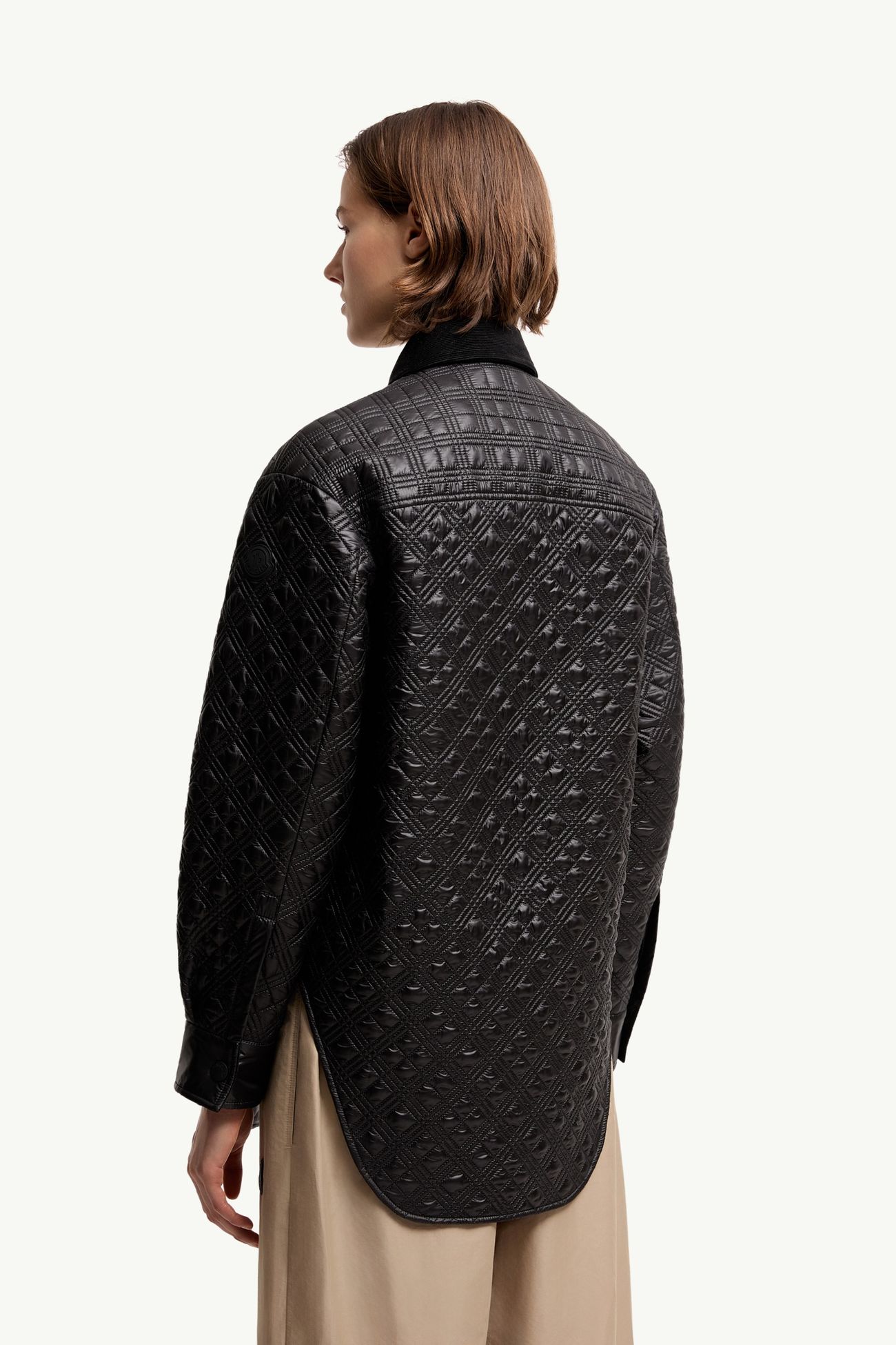 Corduroy-Trimmed Padded Shirt Jacket Women Black Moncler 4