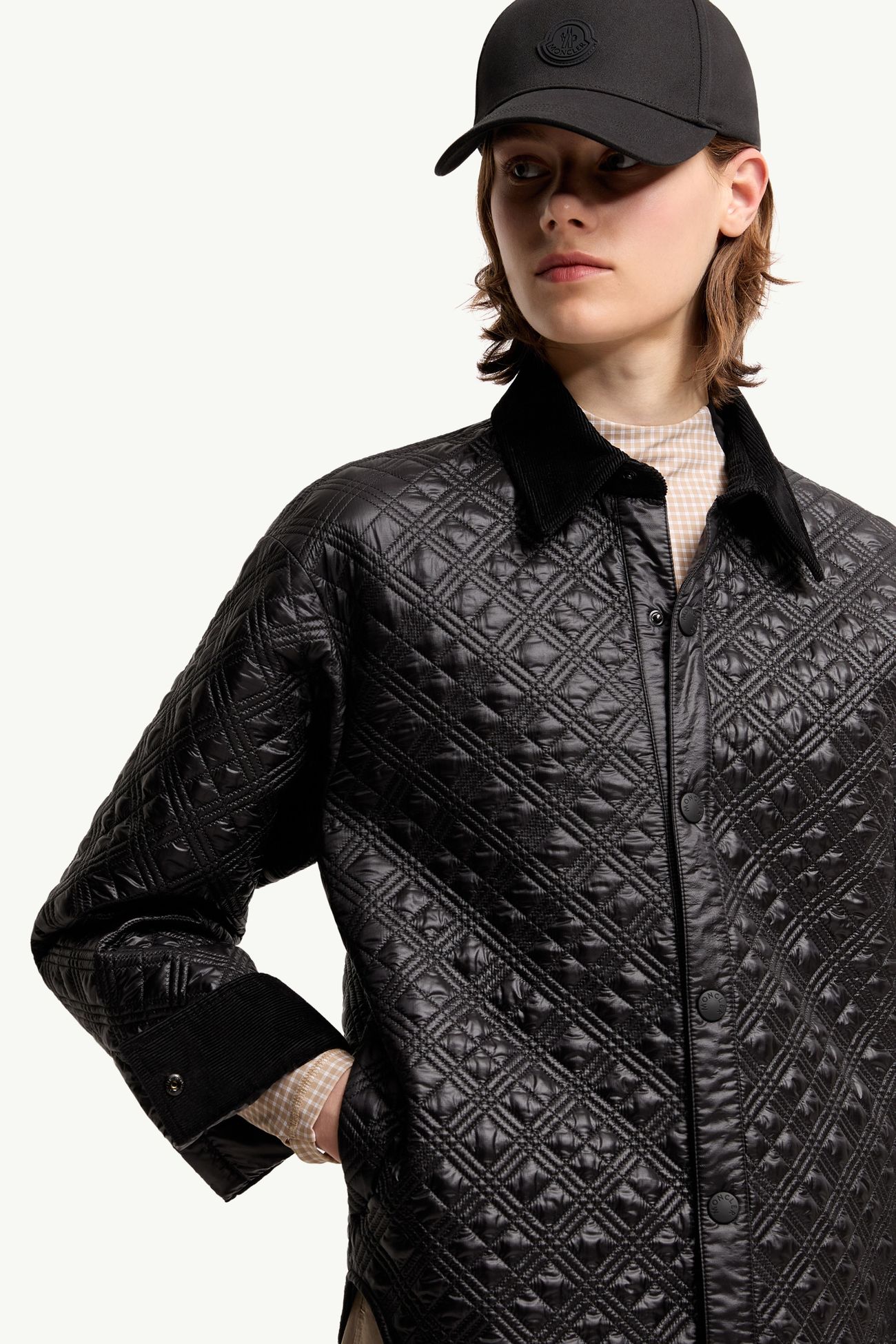 Wattierte Hemdjacke mit Cordbesatz Damen Schwarz Moncler 5