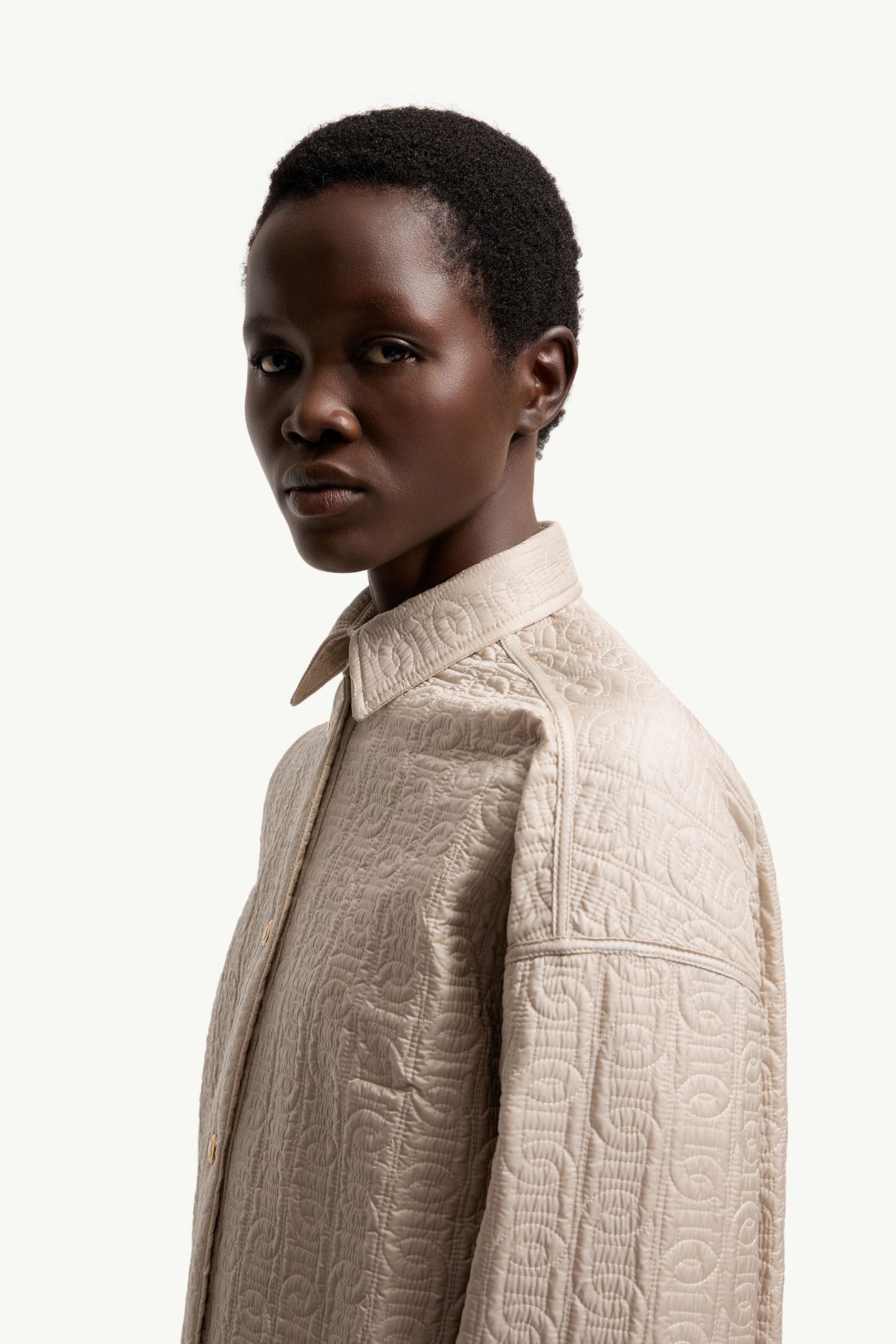 Chain Quilted Padded Shirt Jacket Women Light Beige Moncler 1