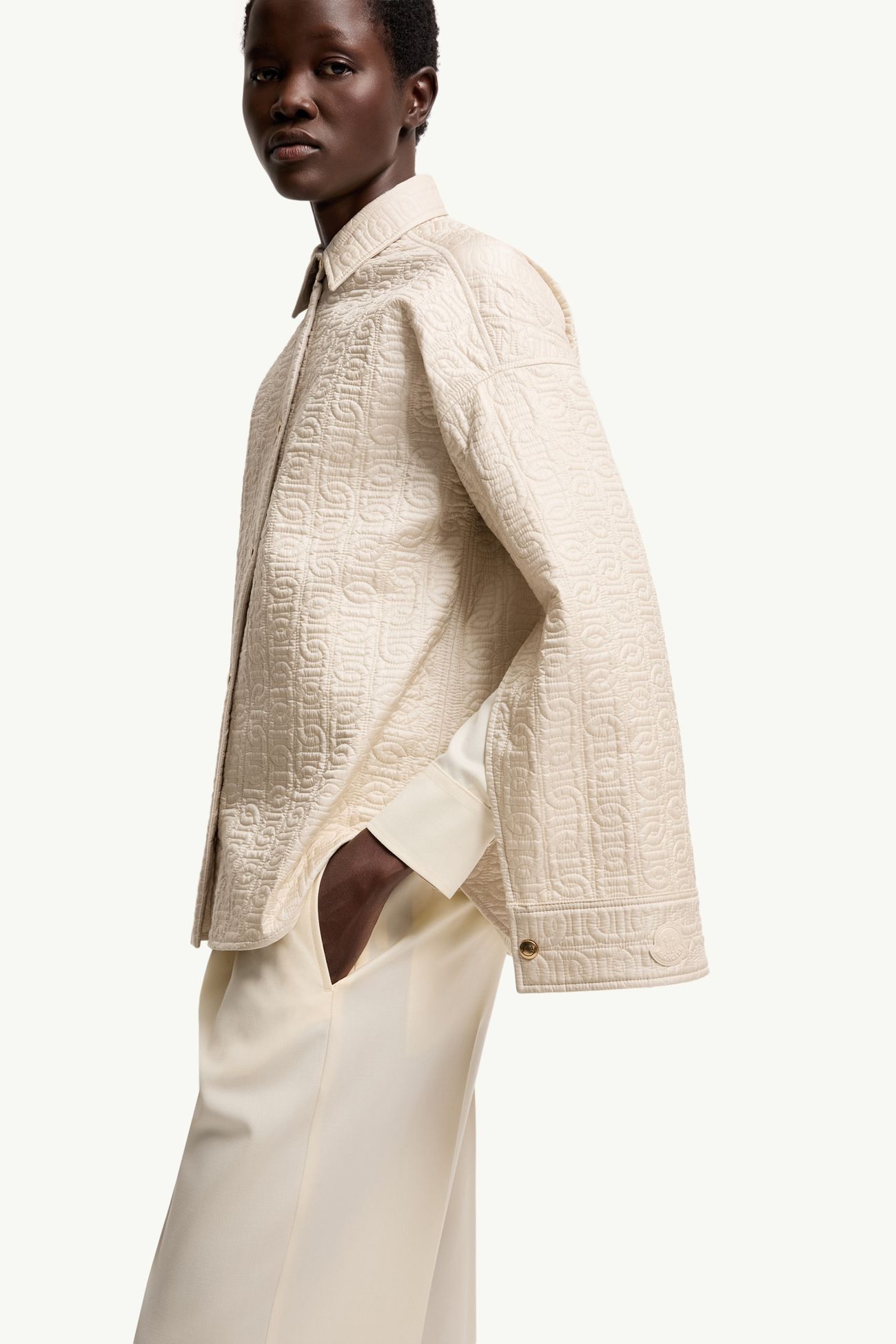 Giacca camicia imbottita con trapuntatura con motivo a catena Donna Beige Chiaro Moncler 6