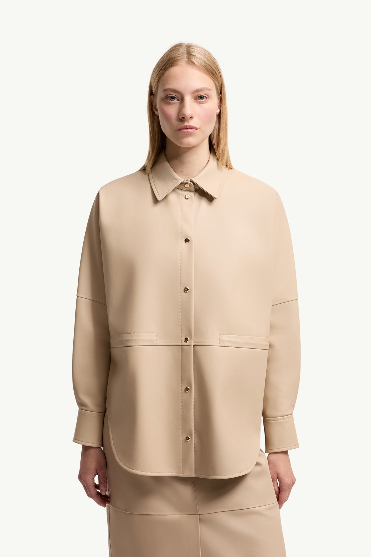 皮革長袖恤衫 女士 淺米色 Moncler 3