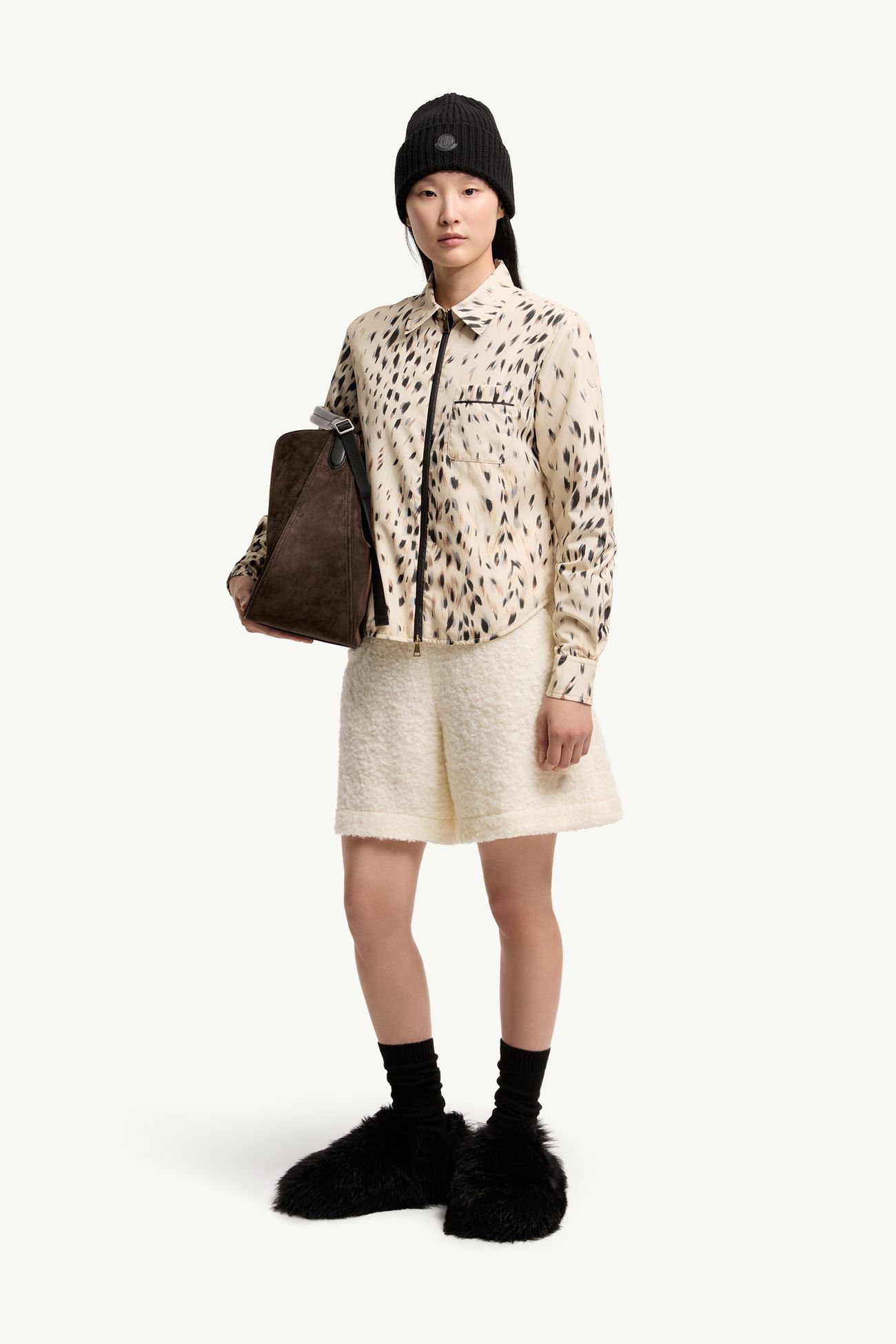 Chemise zippée à imprimé animalier Femmes Blanc Ivoire Moncler 0