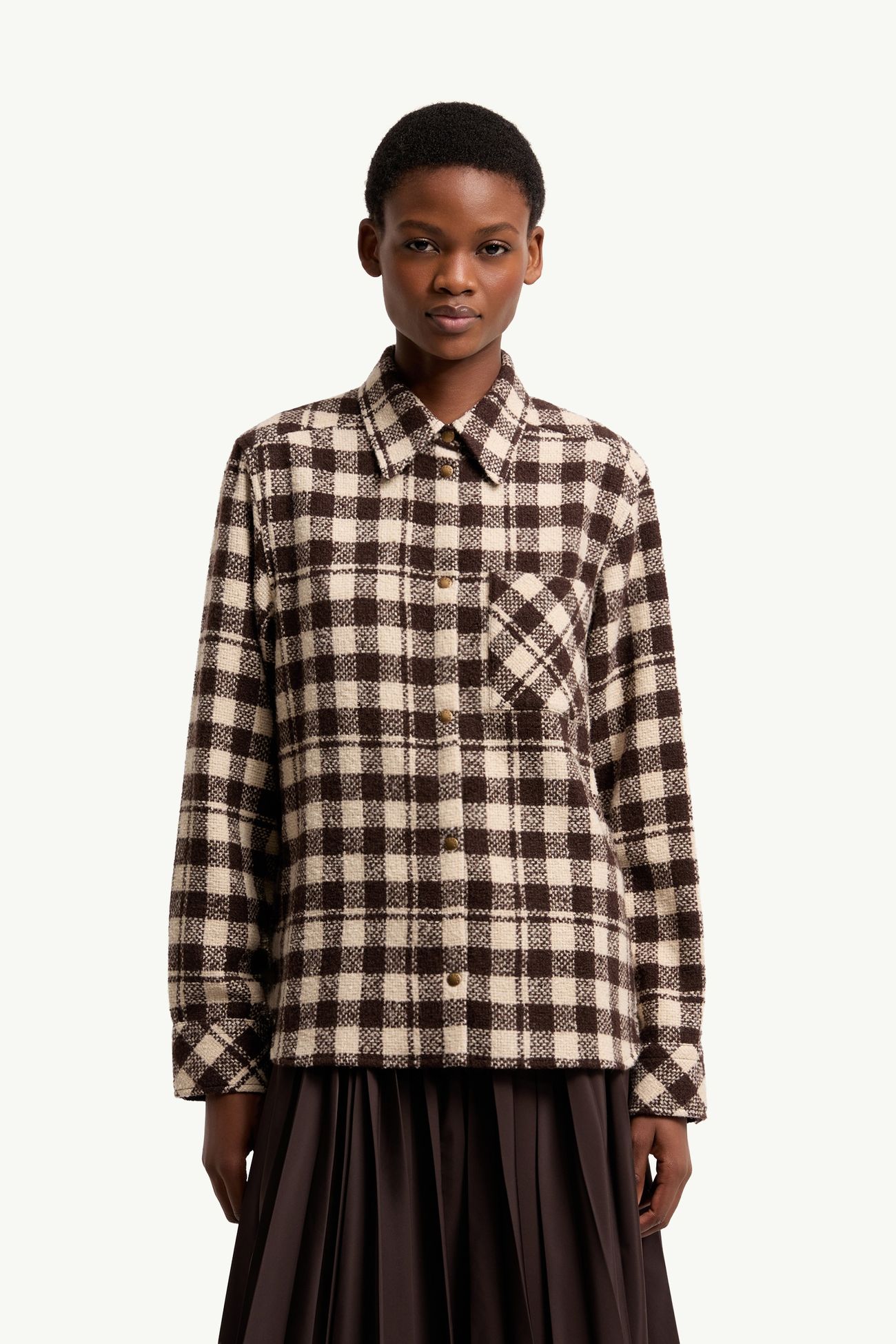 Wool Shirt Women Brown & White Moncler 3