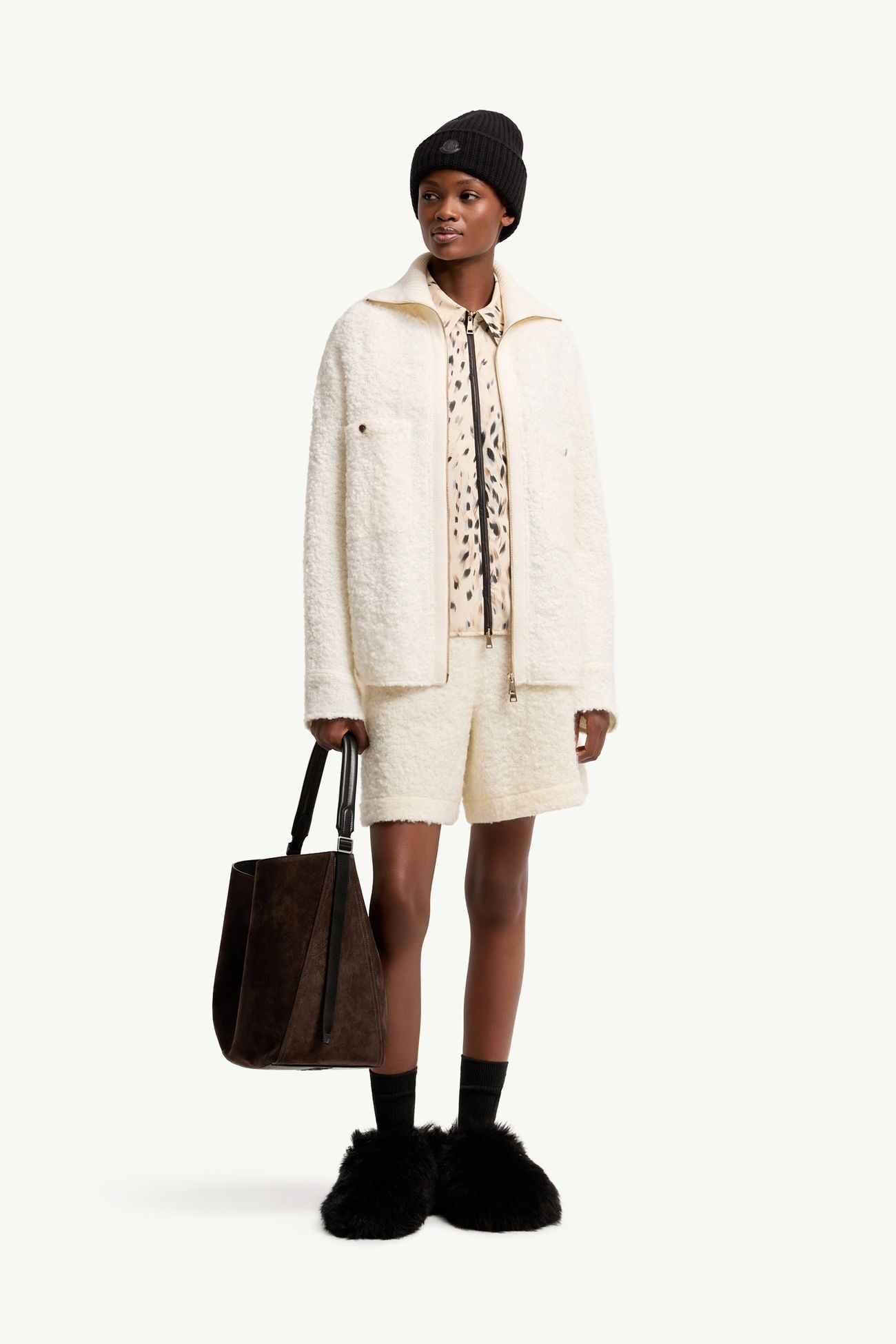 Tweed Zip-Up Shirt Jacket Women White Ivory Moncler 0