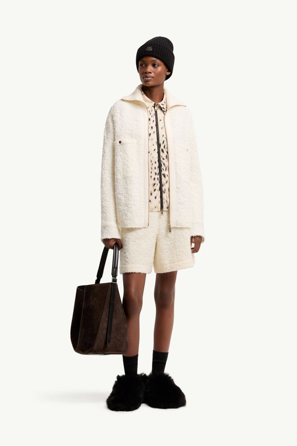 Tweed Zip-Up Shirt Jacket Women White Ivory Moncler 0