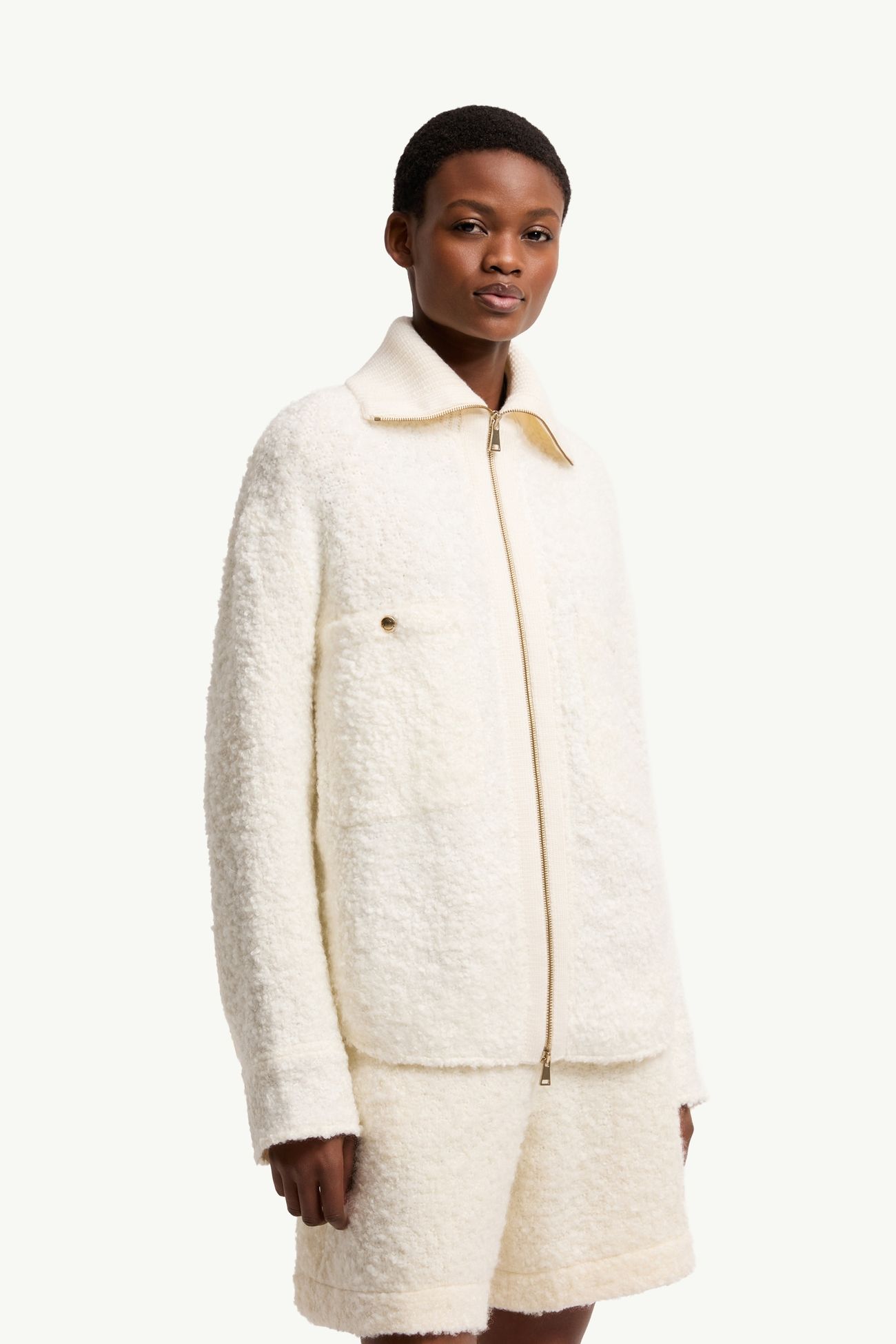 Chaqueta camisera con cremallera de tweed Mujer Blanco Marfil Moncler 3