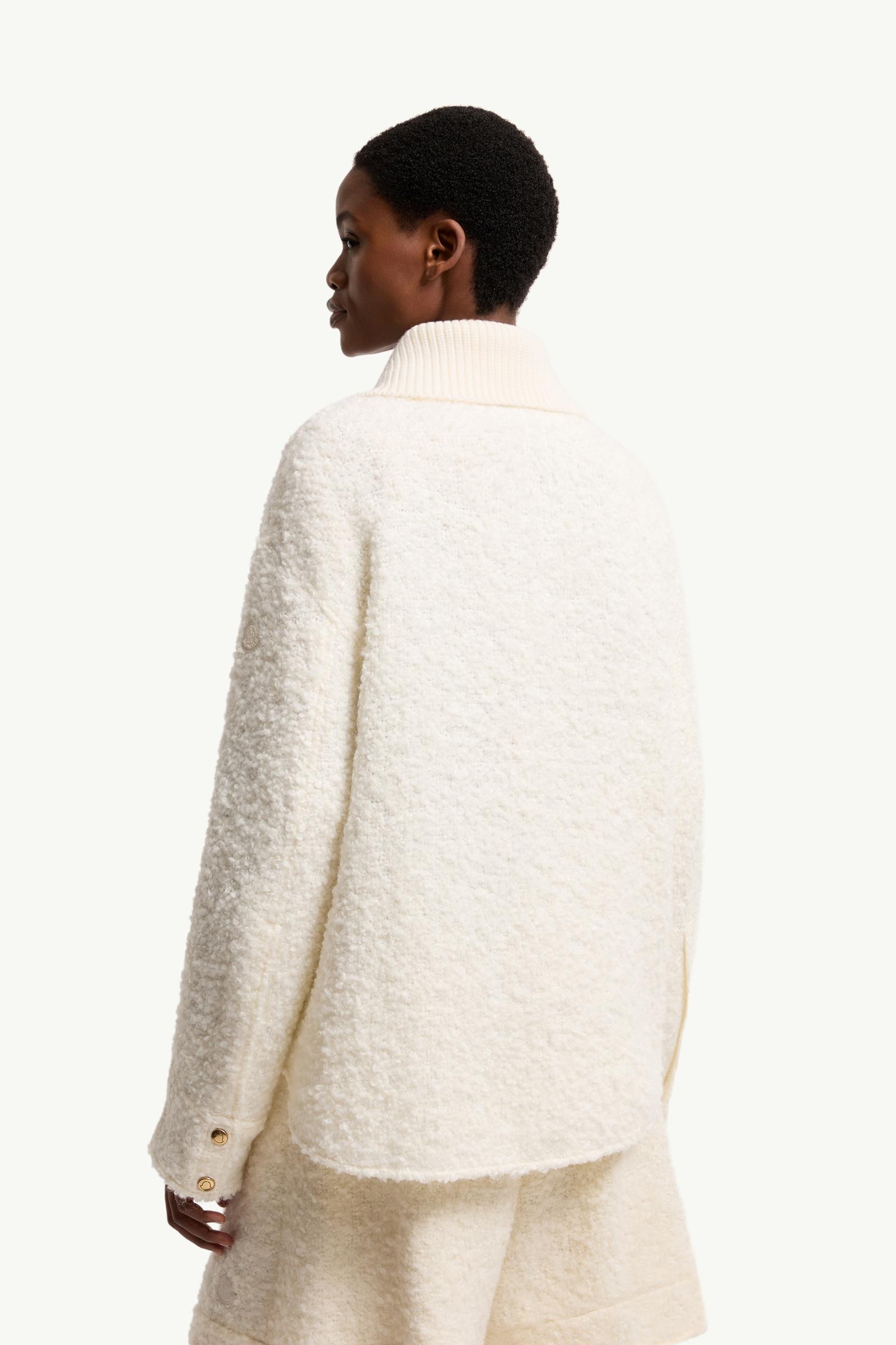 White Ivory Tweed Zip-Up Shirt Jacket - Lightweight Down Jackets