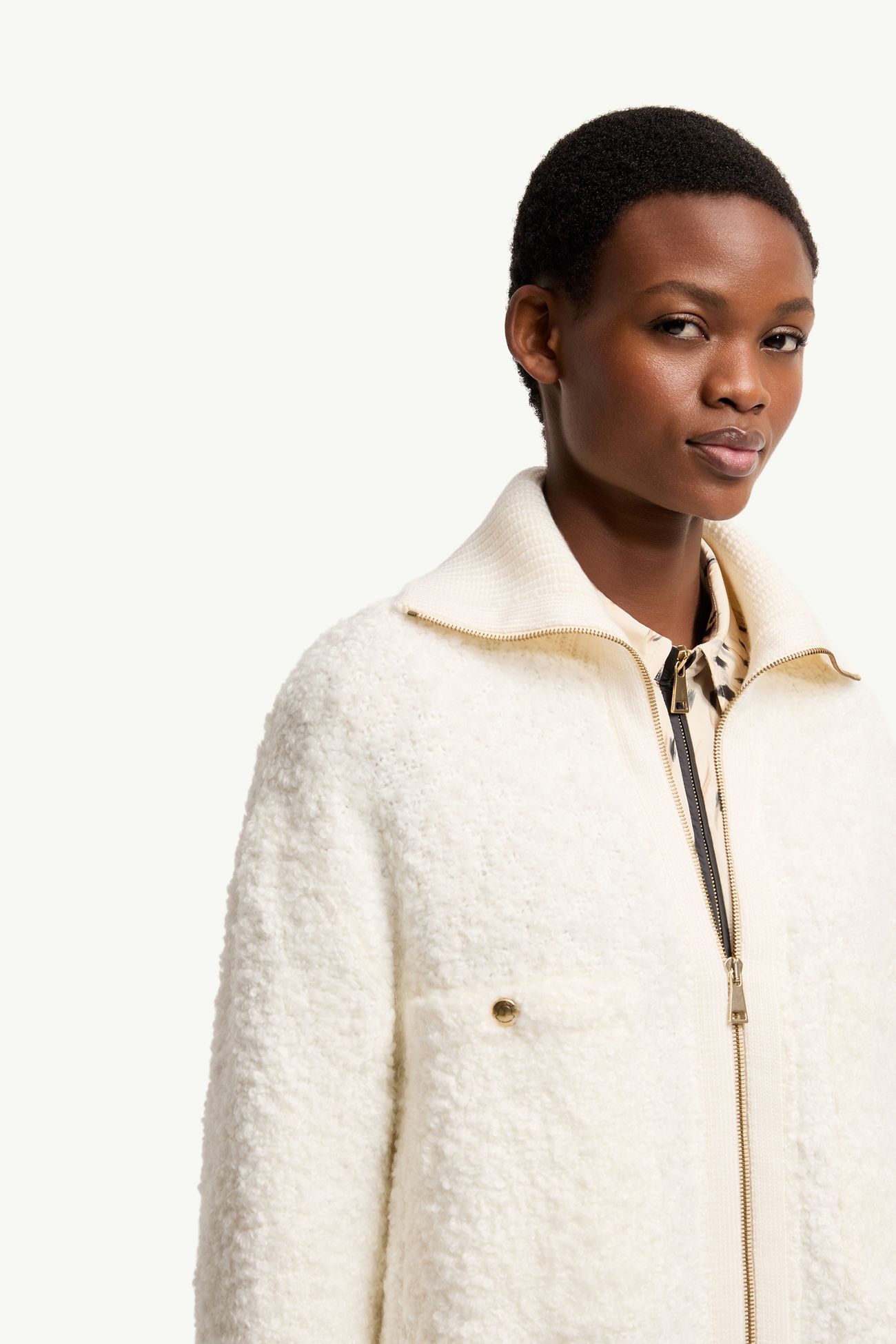 Tweed Zip-Up Shirt Jacket Women White Ivory Moncler 5