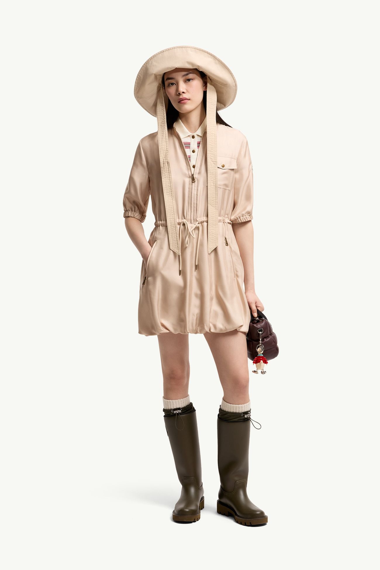 女士桑蚕丝斜纹迷你衬衫连衣裙 女士 浅米色 Moncler 0