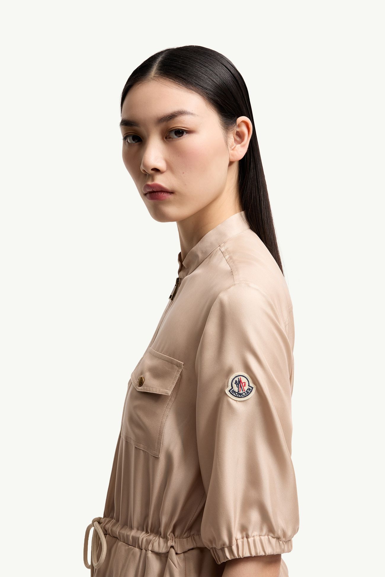 Silk Twill Mini Shirt Dress Women Light Beige Moncler 1