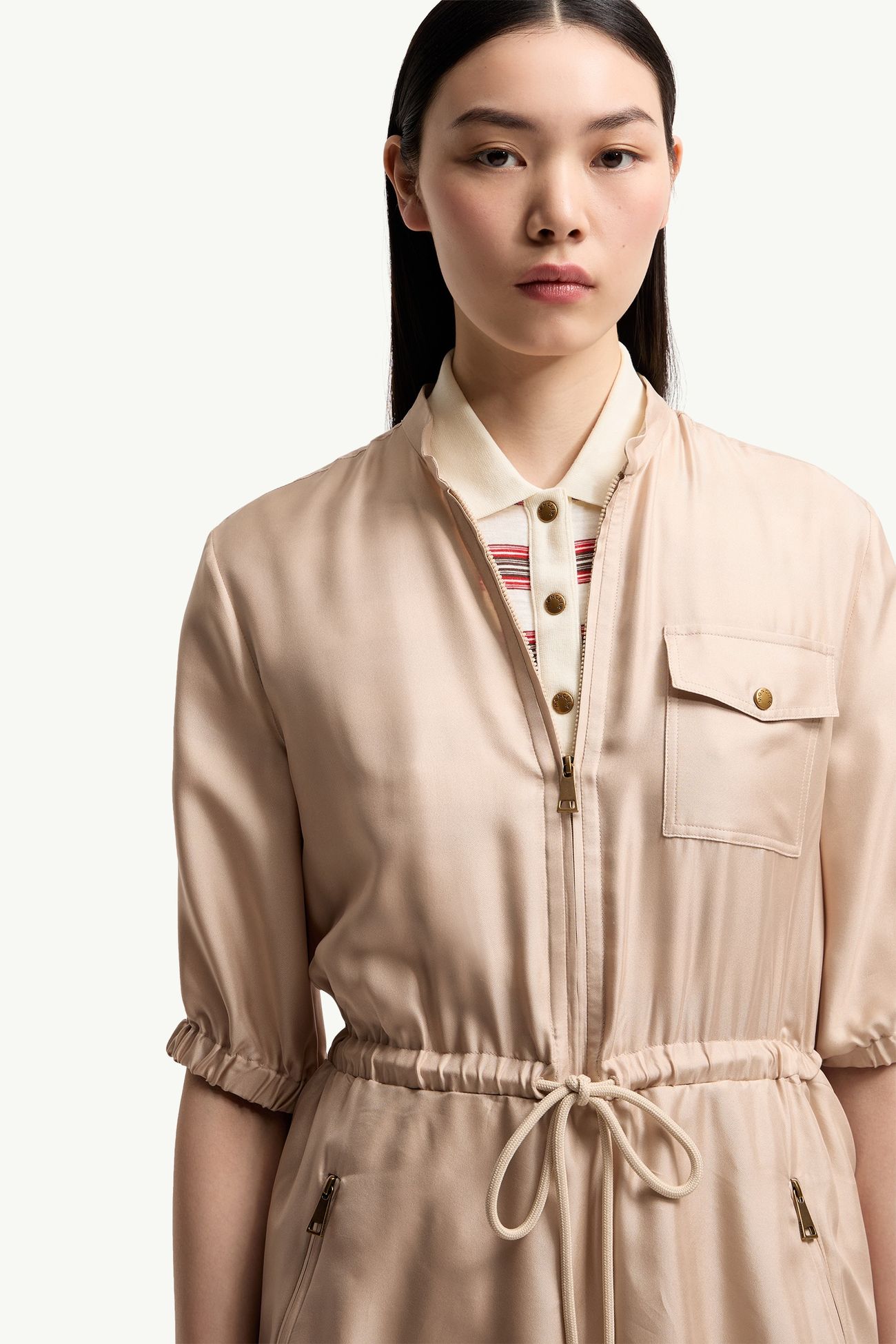 真絲斜紋布迷你恤衫裙 女士 淺米色 Moncler 5