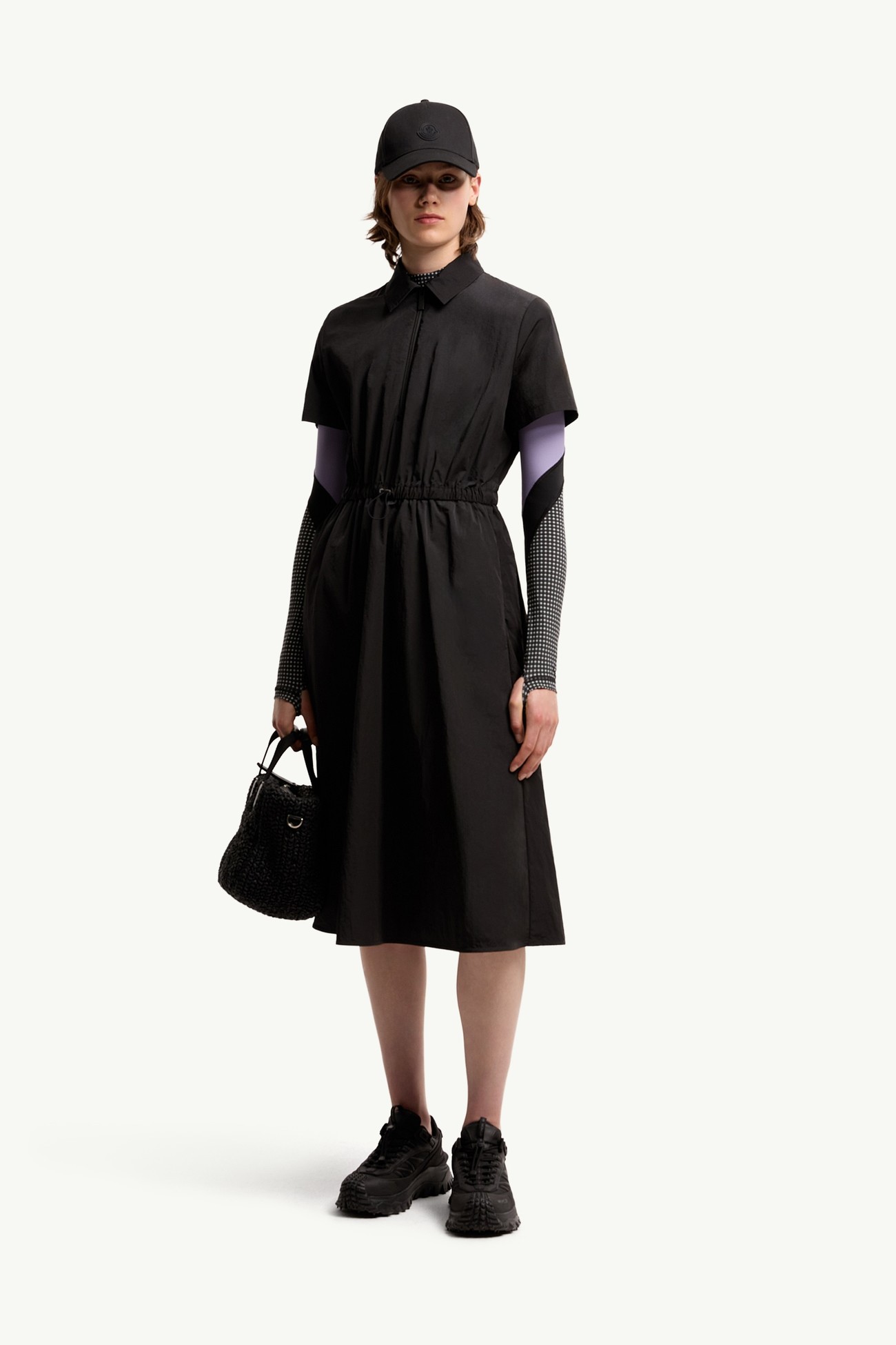 Pleated Mid-Length Shirt Dress Women Black Moncler 0