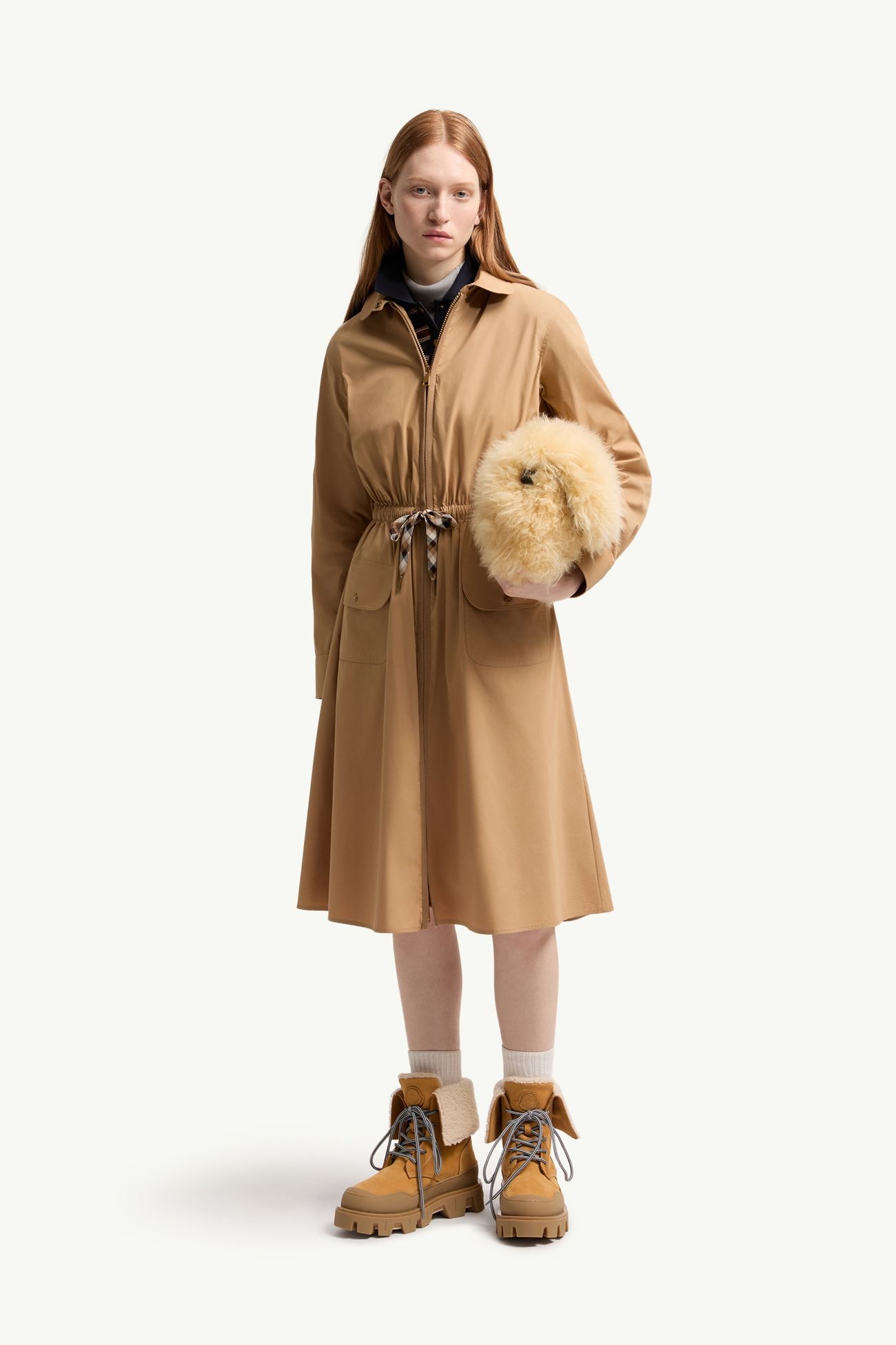 Knielanges Kleid aus Baumwollmischung Damen Beige Moncler 0