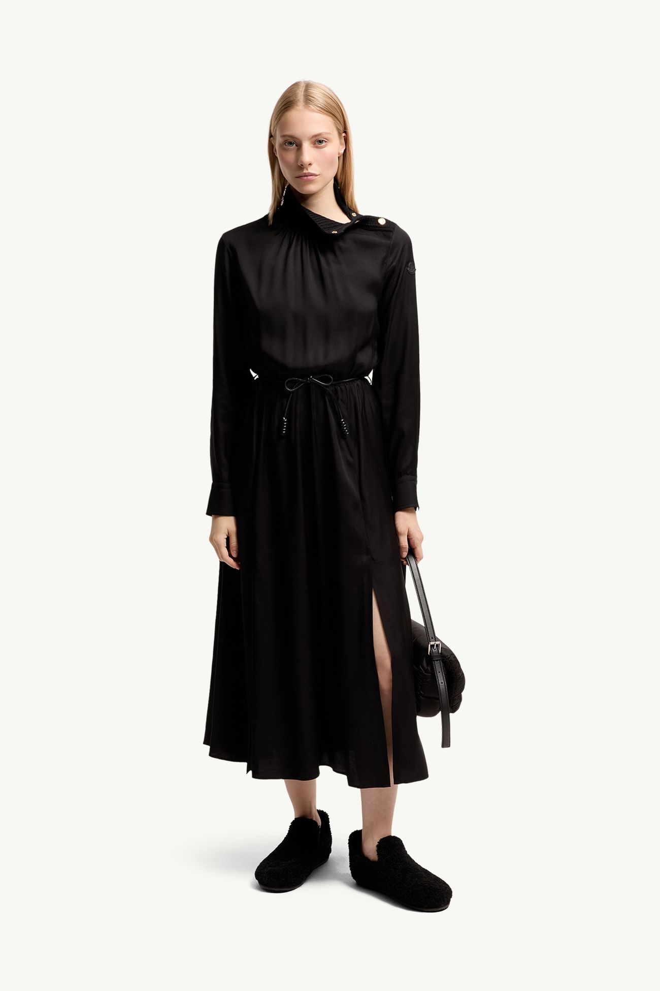 Robe longue en cuir avec logo Femmes Noir Moncler 0