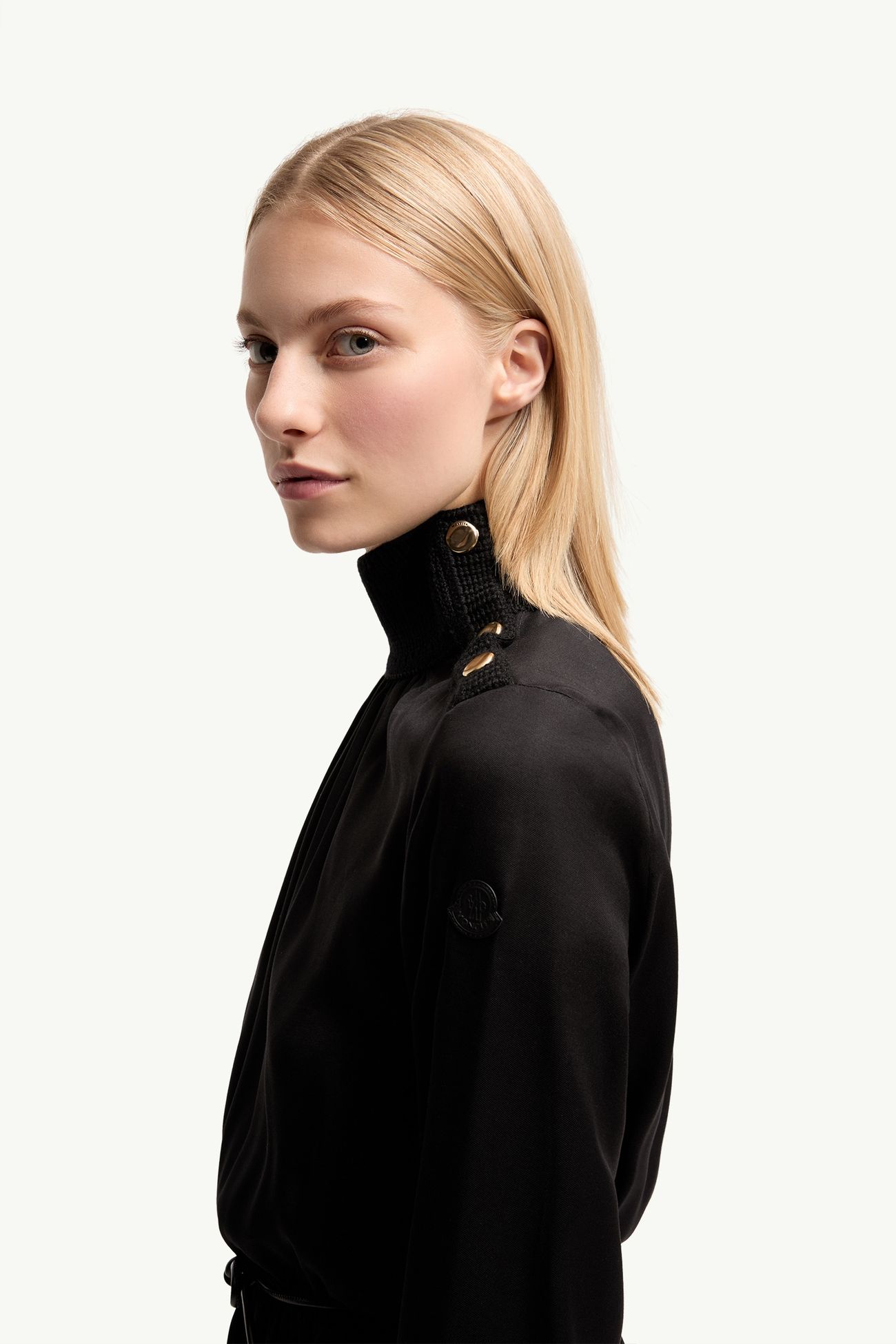 Robe longue en cuir avec logo Femmes Noir Moncler 1