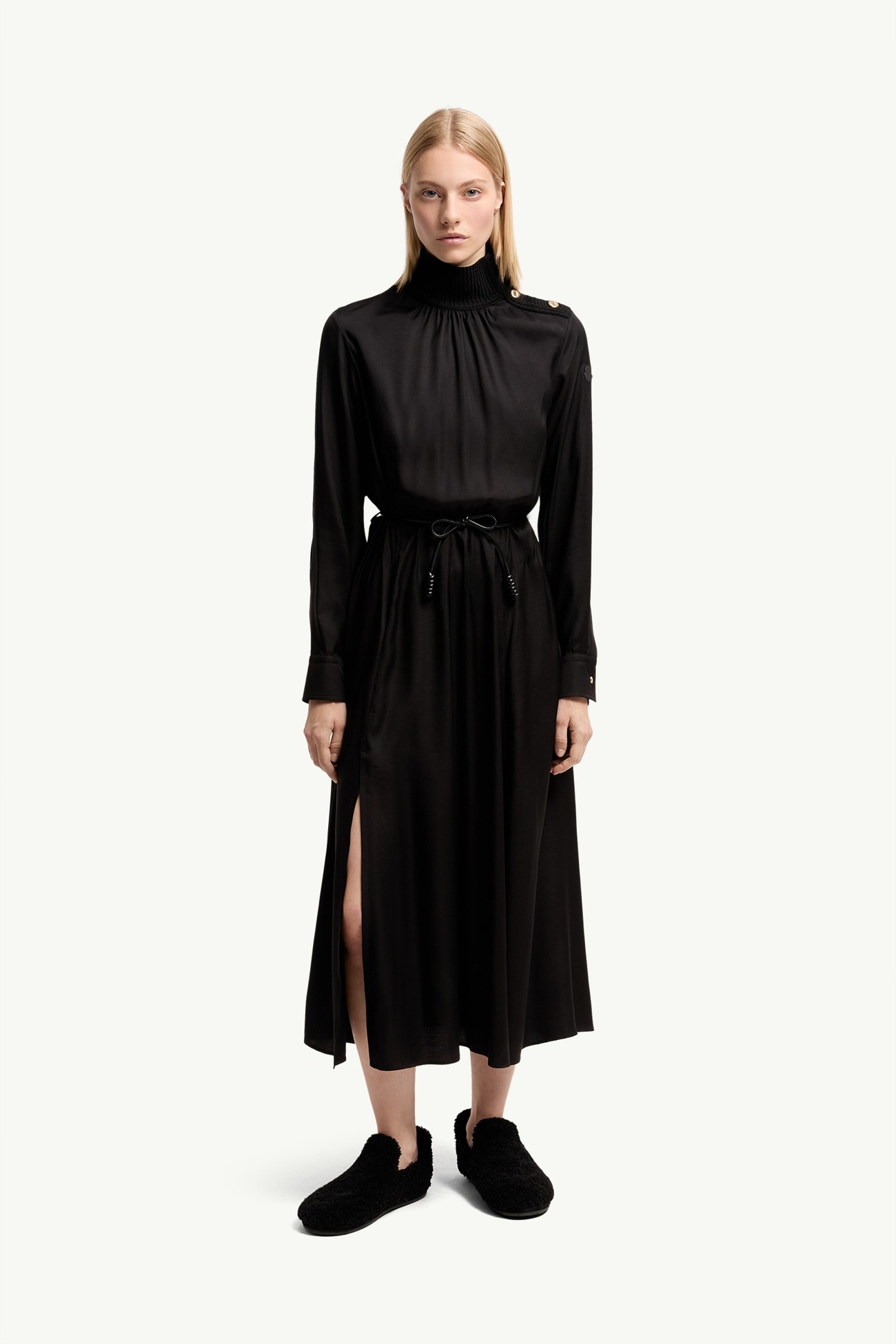 Langes Kleid aus Leder mit Logo Damen Schwarz Moncler 3
