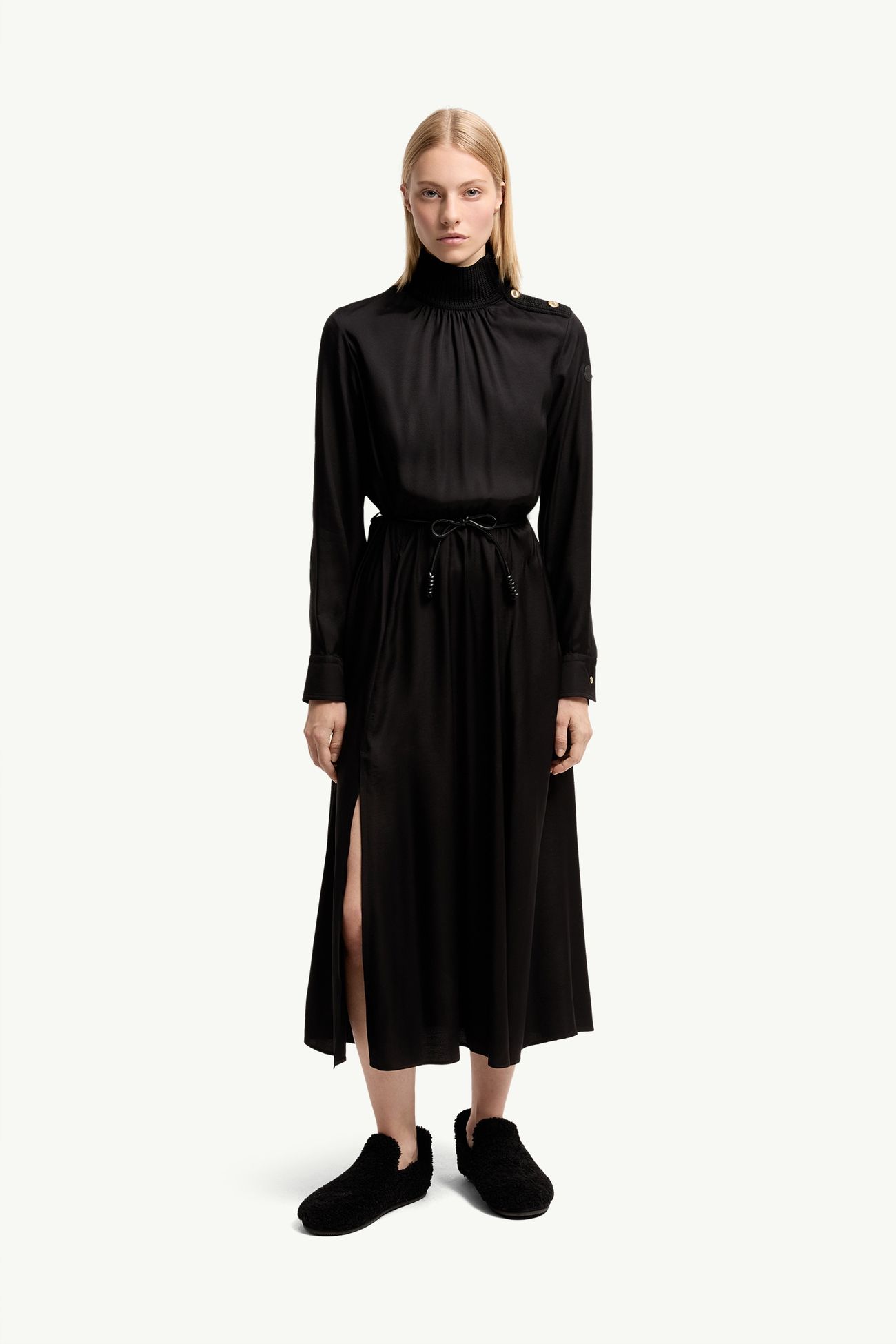 Robe longue en cuir avec logo Femmes Noir Moncler 3