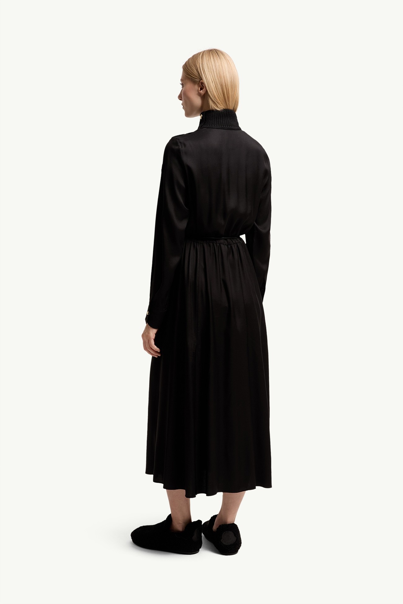 Leather Logo Long Dress Women Black Moncler 4