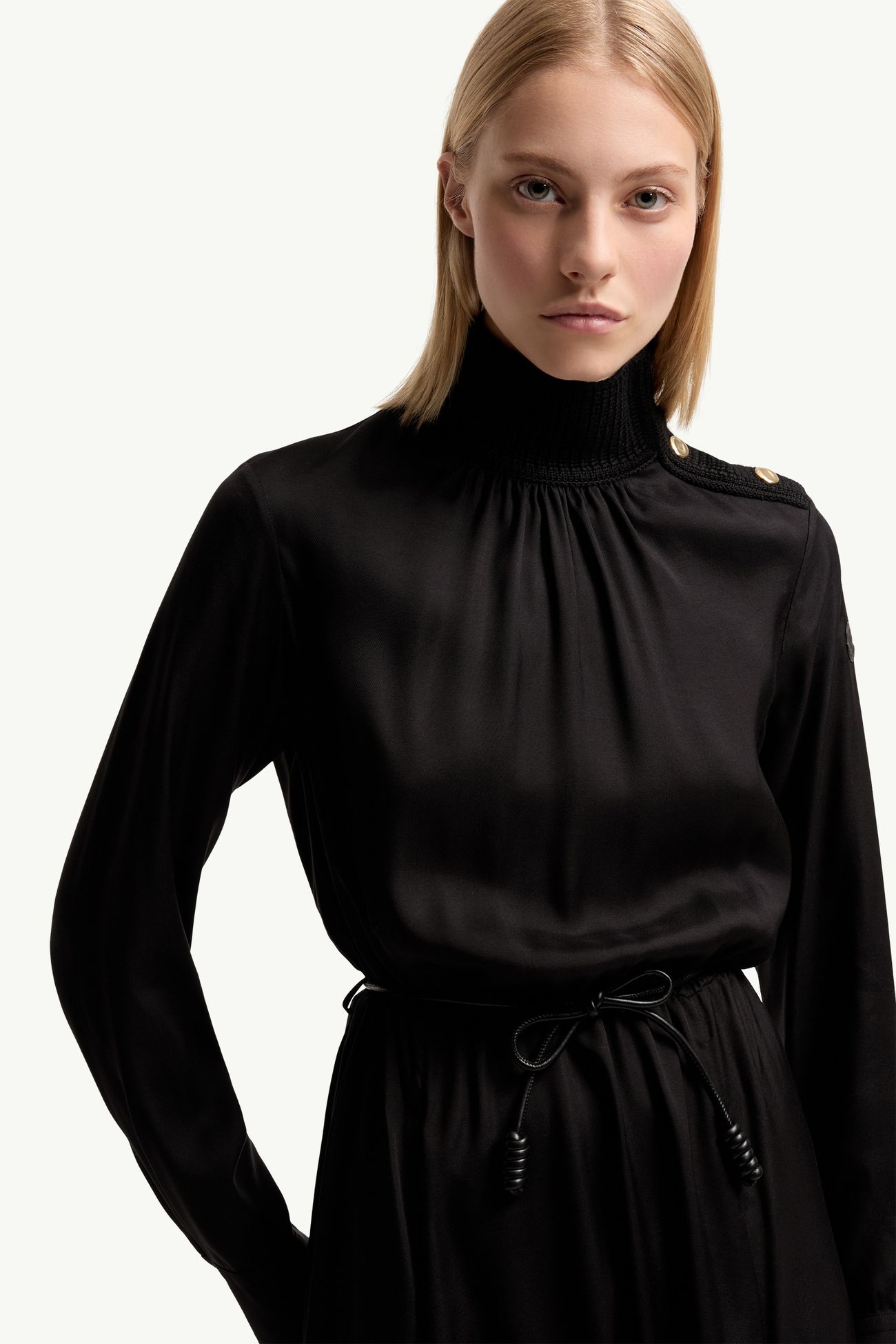 Robe longue en cuir avec logo Femmes Noir Moncler 5