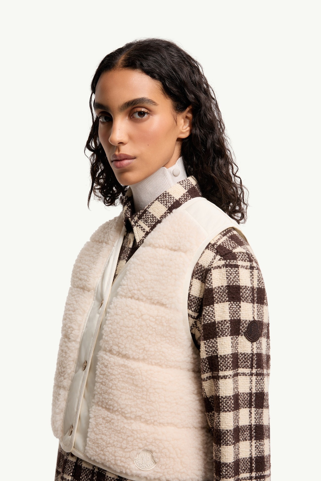 毛絨泰迪布夾層背心 女士 象牙白色 Moncler 1