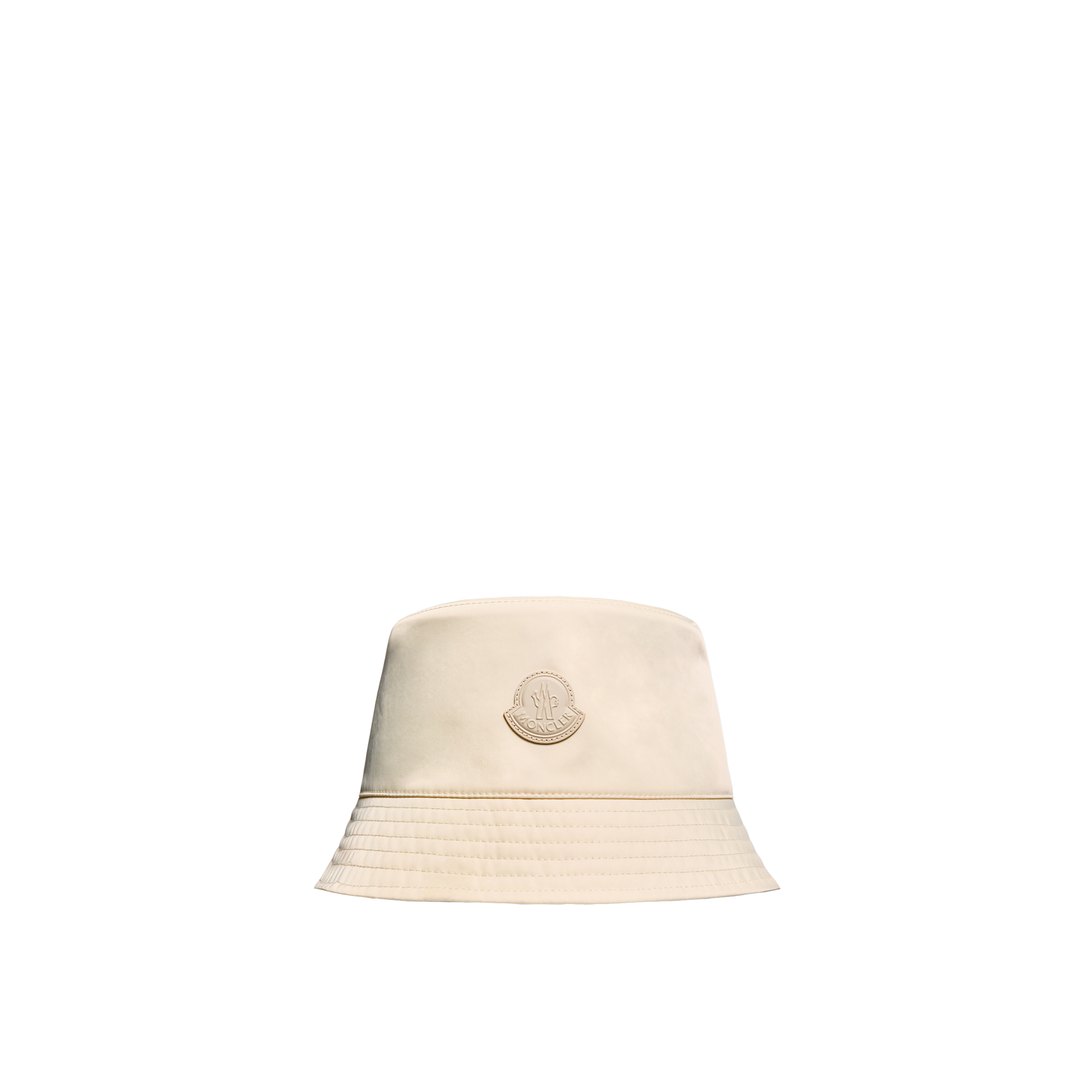 Moncler   Leather Logo Gabardine Bucket Hat for Women in White, Size: S