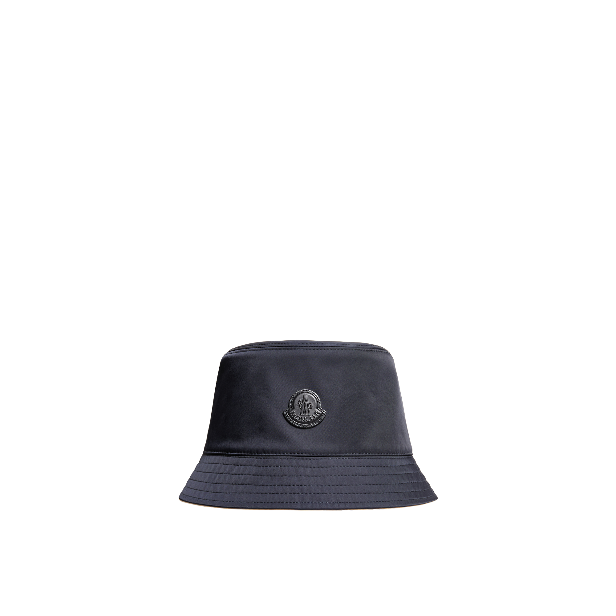 Moncler   Leather Logo Gabardine Bucket Hat for Women in Blue, Size: L