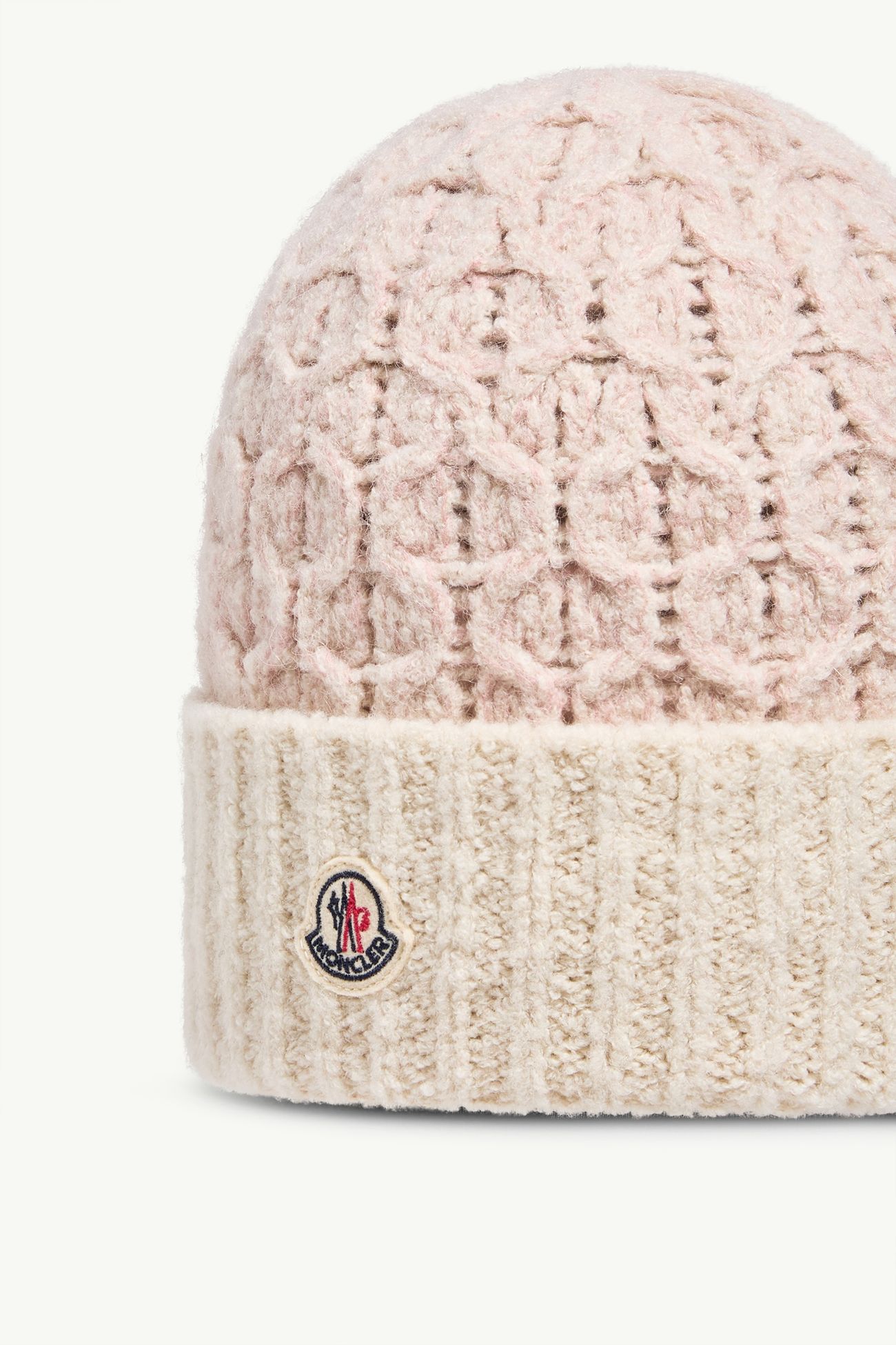 Mouliné Cable Wool Blend Beanie Women White & Pink Moncler 2